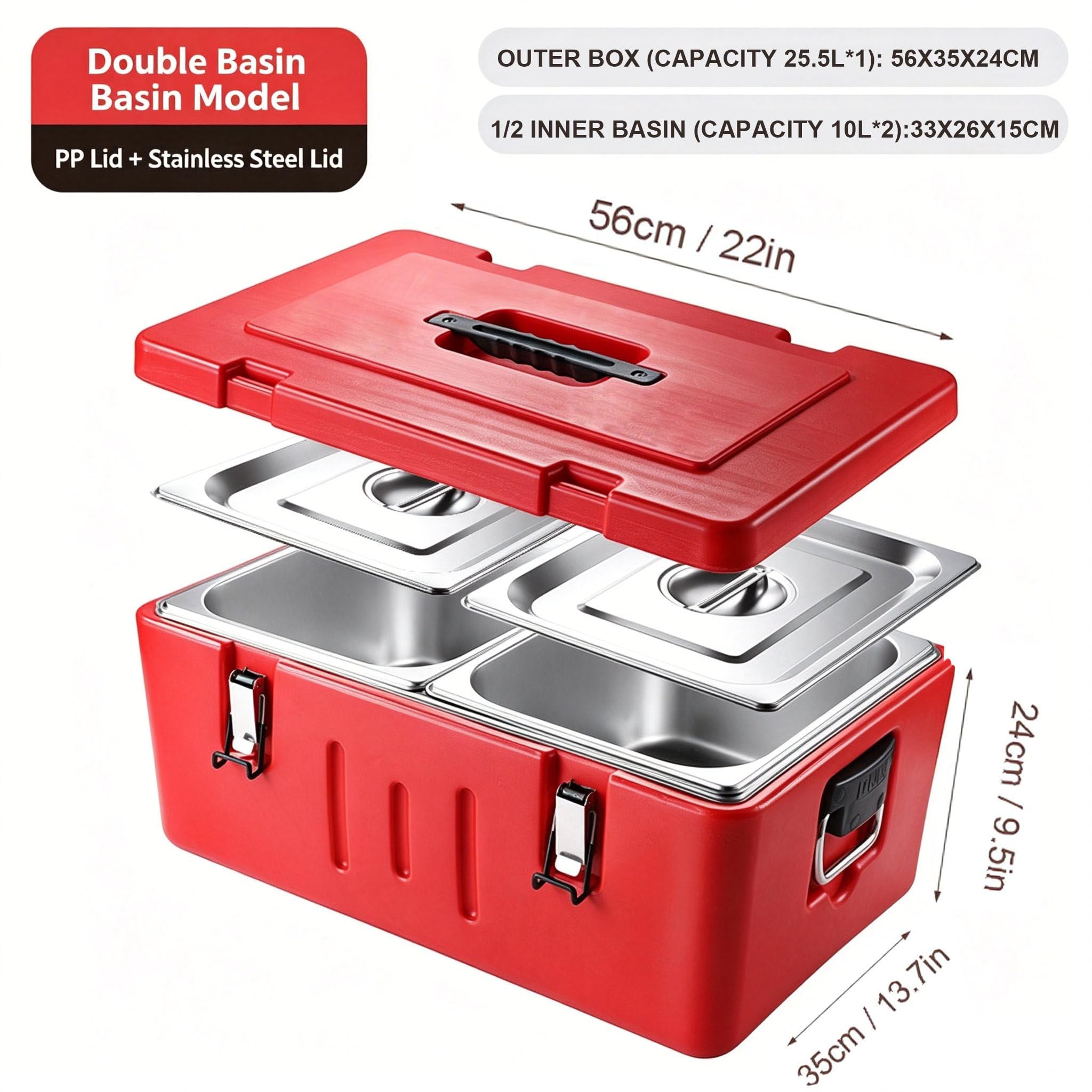 Transportador de Alimentos Isotérmico Portátil y Extraíble con Bandejas de Acero Inoxidable, Ideal para Mantener la Comida Caliente o Fría en Hoteles, Restaurantes y Hogares 2Gird