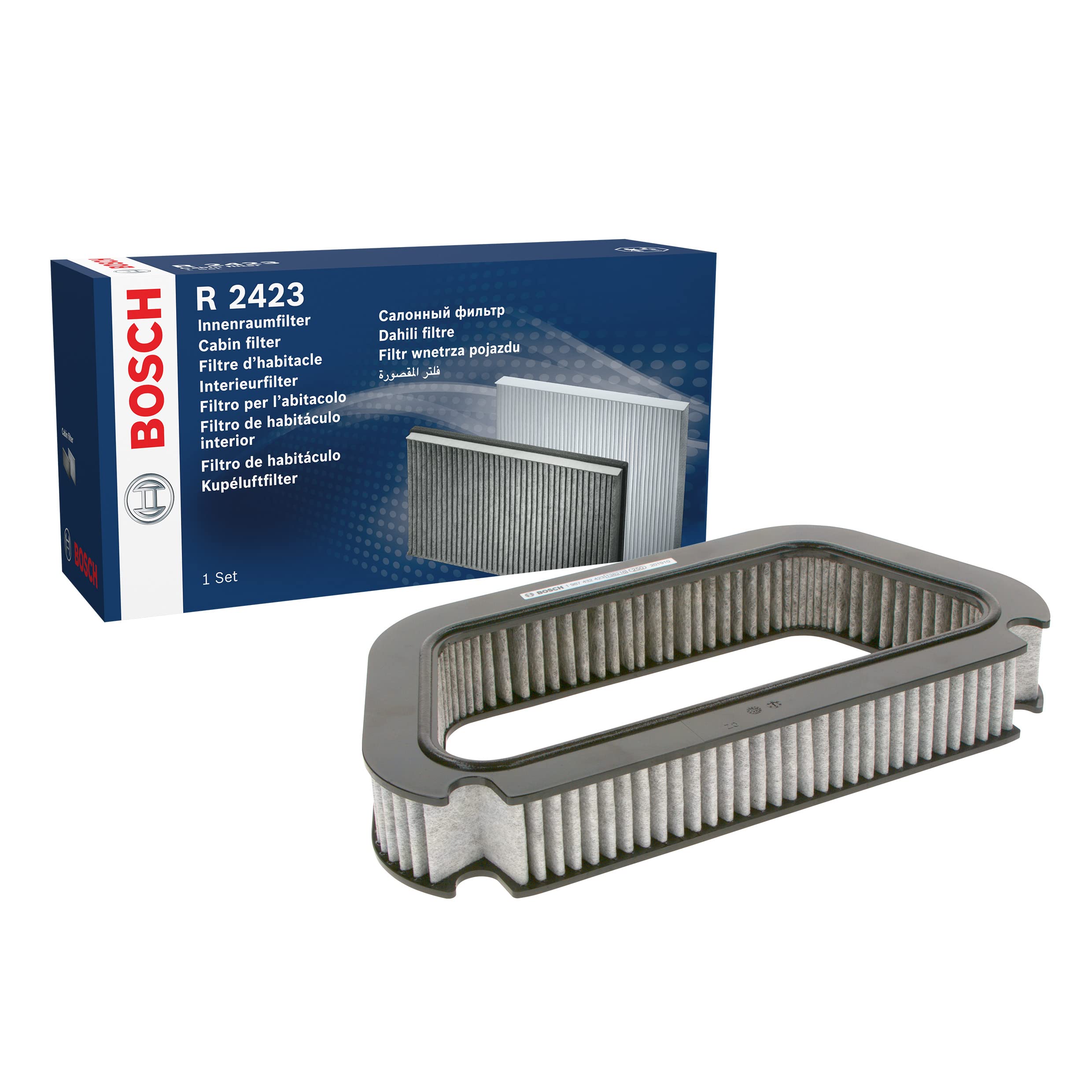 Bosch R2423 Activated Carbon Cabin Filter, Replacement Filter - Against Unpleasant Smells, Pollen and Dust for Cleaner Air Inside the Vehicle