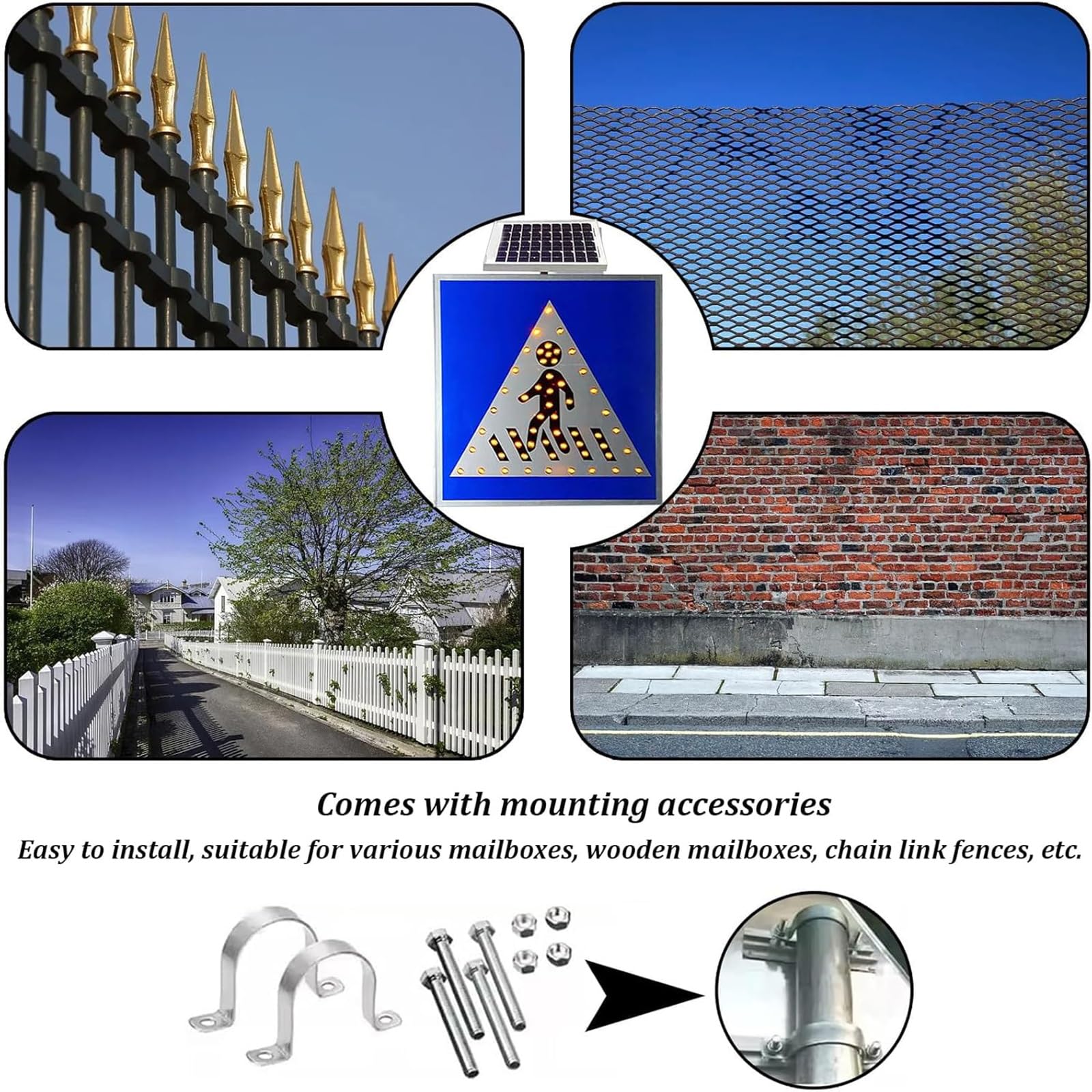 Señal LED intermitente de paso de peatones con energía solar, advertencia de peatones de alto brillo, impermeable y fácil instalación para seguridad vial