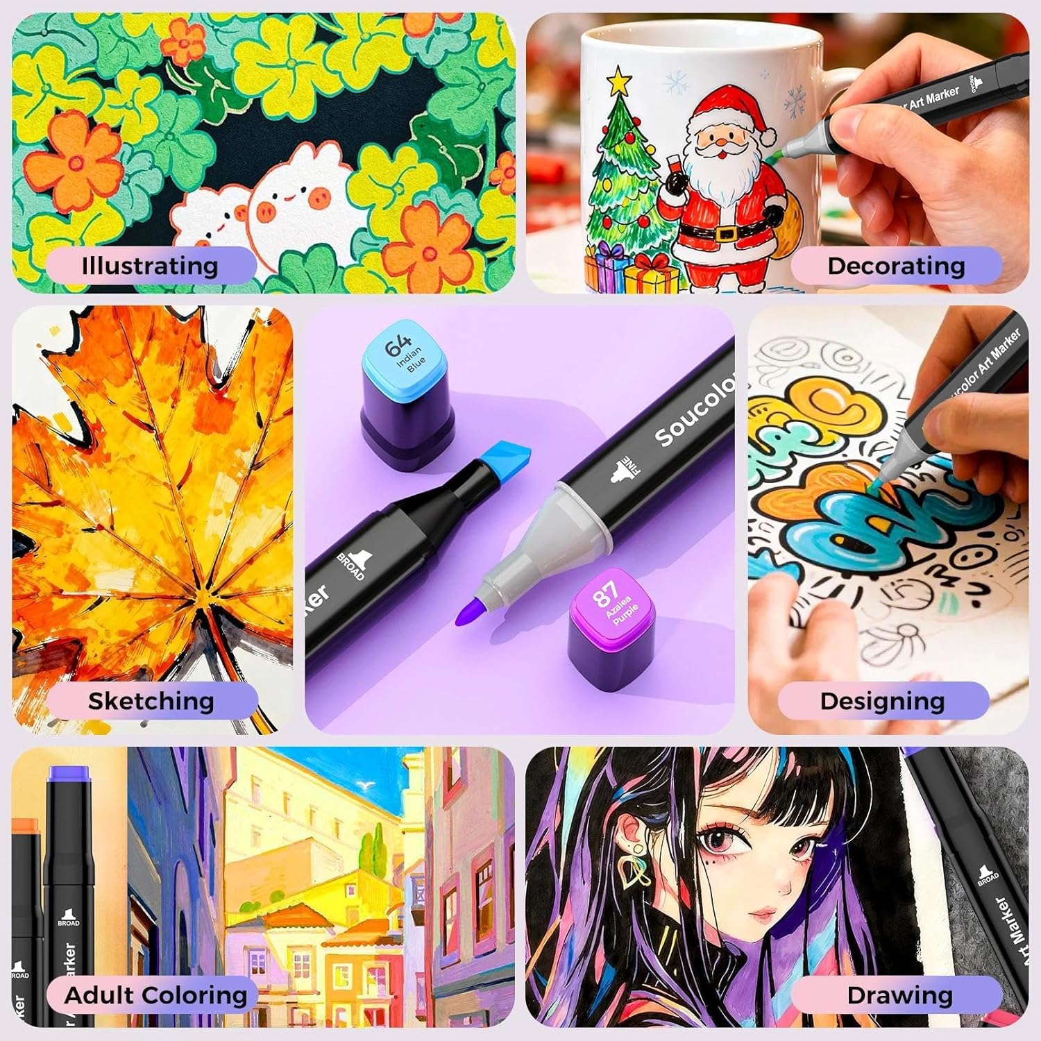 Soucolor Alcohol Markers 80 Colors with Case & Holders, Dual Tips Chisel & Fine Art Markers for Adult Coloring Kids Drawing, Artist Markers Art Supplies for Blending Sketching
