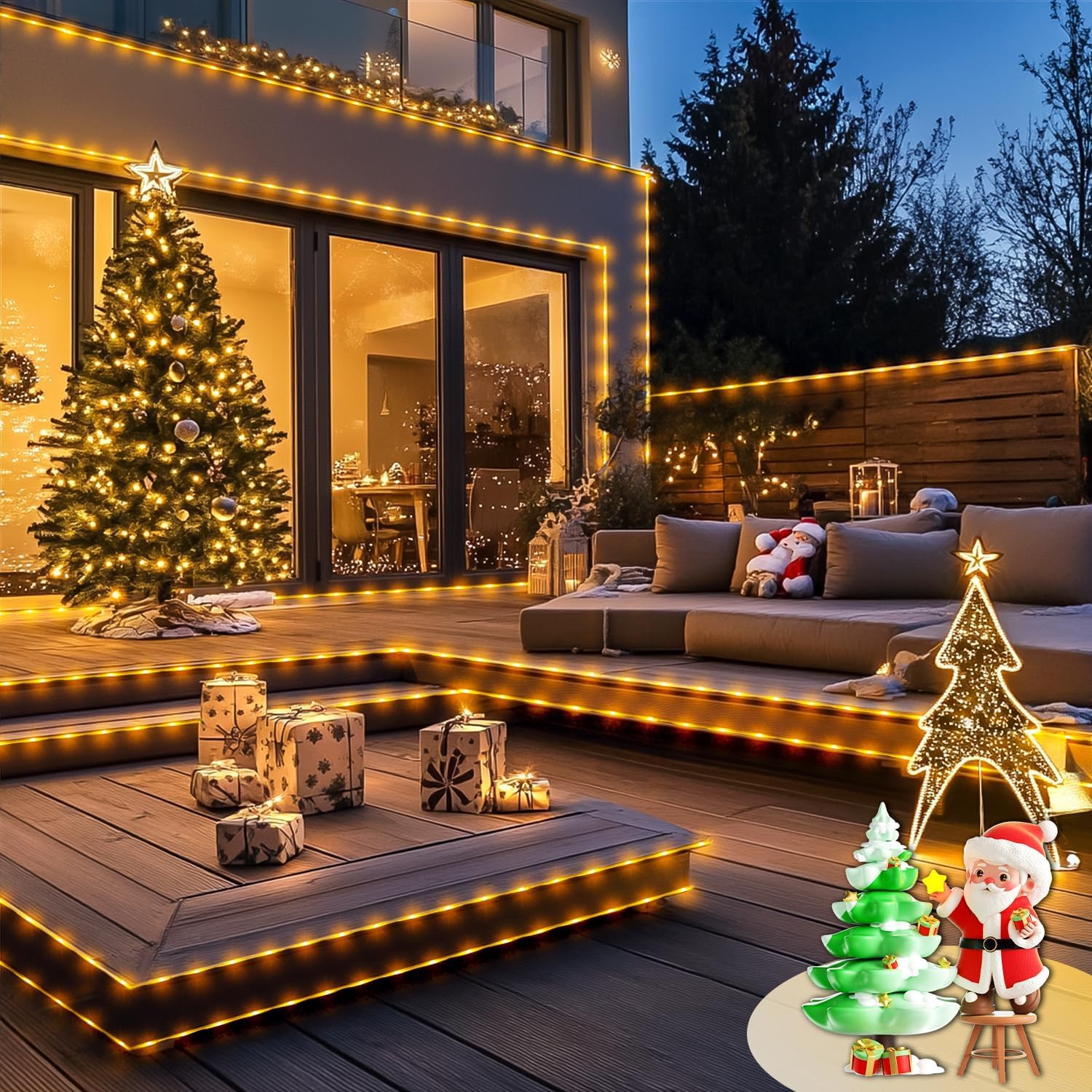 Kousee Outdoor Solar LED Rope Lights, IP65 Waterproof Rope Light 72.2ft 200LEDs Solar Decoration Lights with 8 Lighting Modes - Image 3
