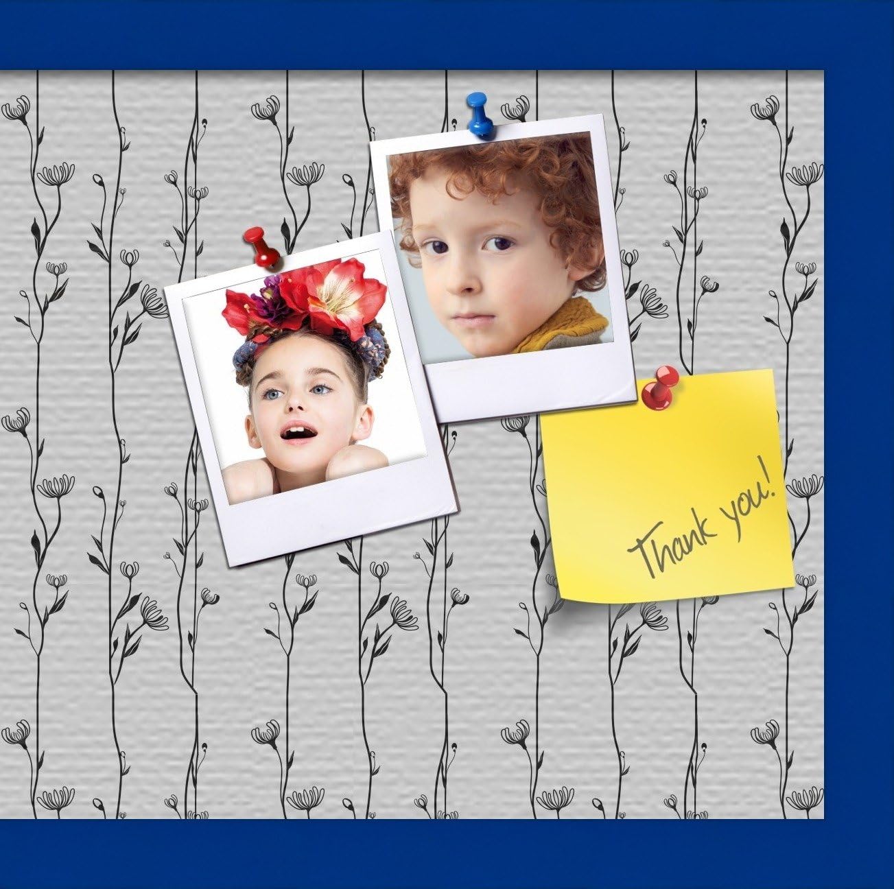 PinPix Decorative pin Cork Bulletin Board Made from Canvas, Seamless Floral Design 24 x 12 Inches (Completed Size) and Framed in Blue Stain on Beech (PinPix-208)