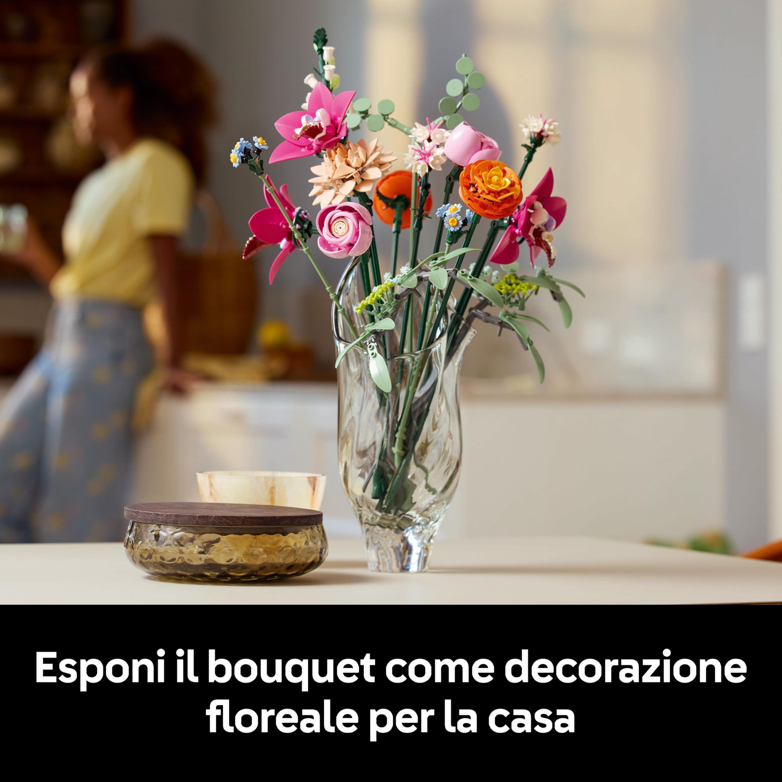 LEGO Botanicals Bouquet di Fiori Rosa - Kit Modellismo Adulti da Collezione - Decorazioni Casa con Piante Finte Artificiali con Margherite, Fiordalisi e Sambuco - Regalo Donna, Uomo, Lei o Lui - 10342