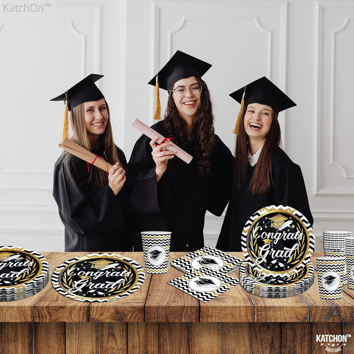 KatchOn, Graduation Plates and Napkins 2025 - Pack of 44 | Congrats Grad Plates and Napkins | Grad Party Decorations 2025 Black and Gold | Grad Party Supplies, Graduation Decorations 2025