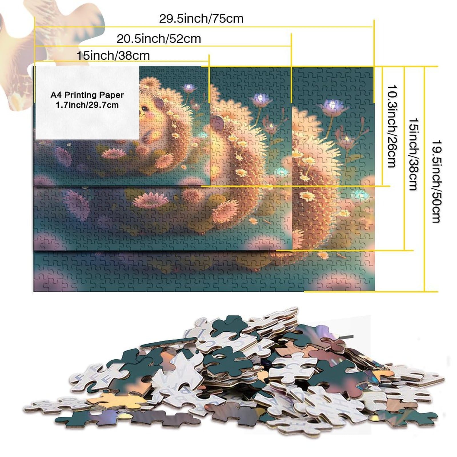 Puzzle Da Colorare 1000 Pezzi In Legno | Riccio 75x50 Cm | Attività Anti-Stress Per Adulti E Ragazzi 14+ | Regalo Compleanno O Viaggio - 3