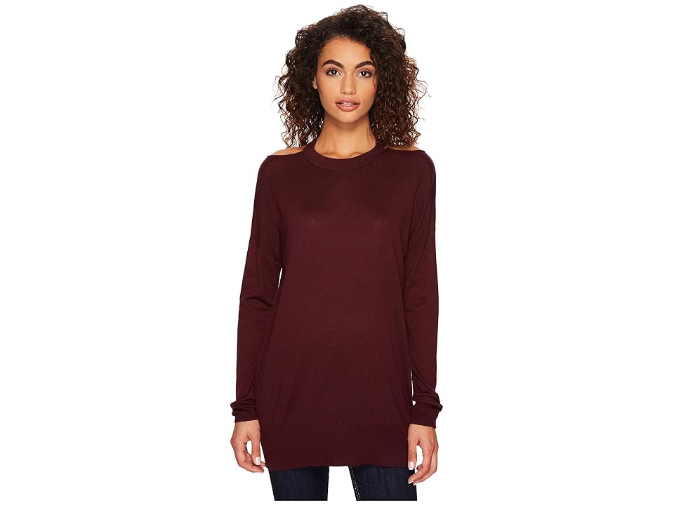 

Splendid Long Sleeve Cut Out Pollover (Deep Plum) Women's Long Sleeve Pullover