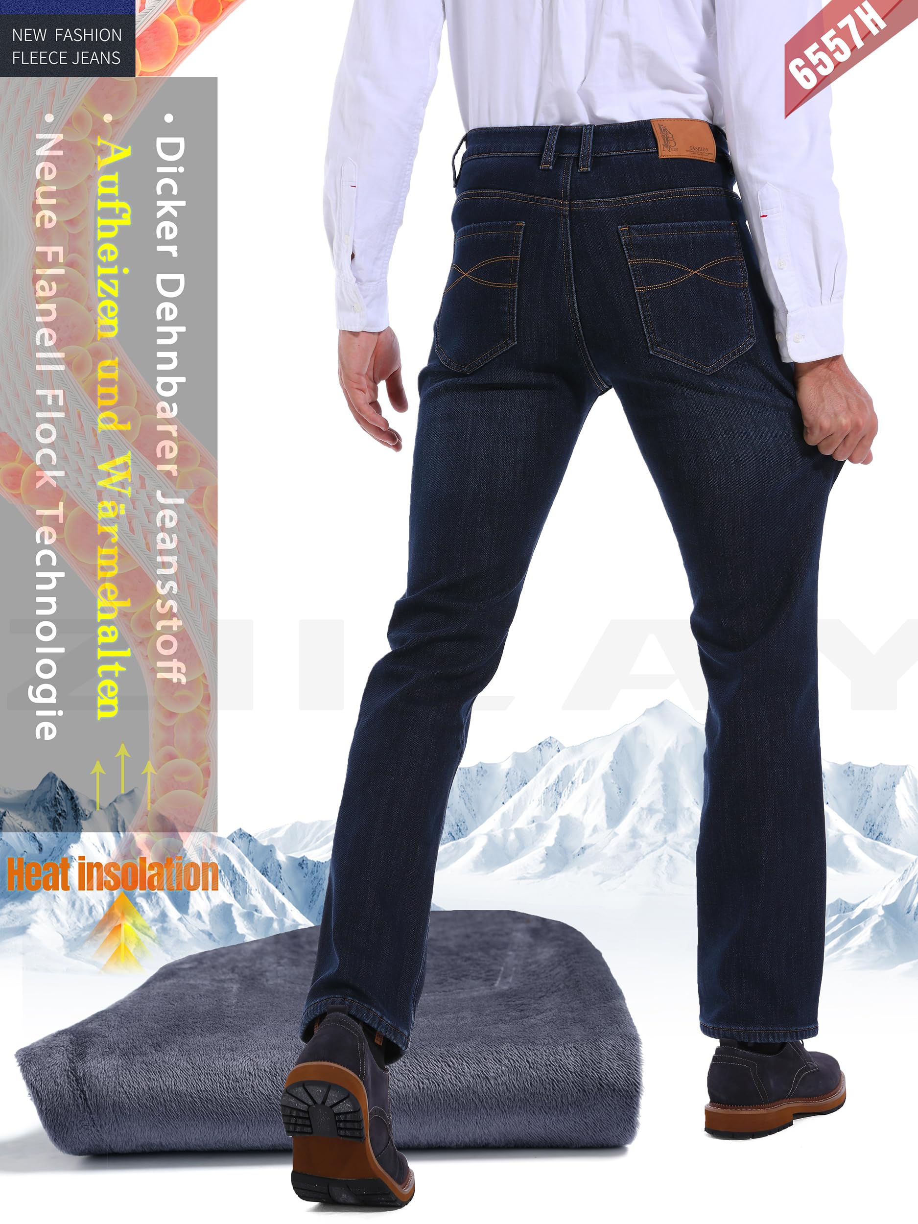 Pantalón Vaquero Termico Hombre Vaqueros con Forro Polar Pantalones Invierno
