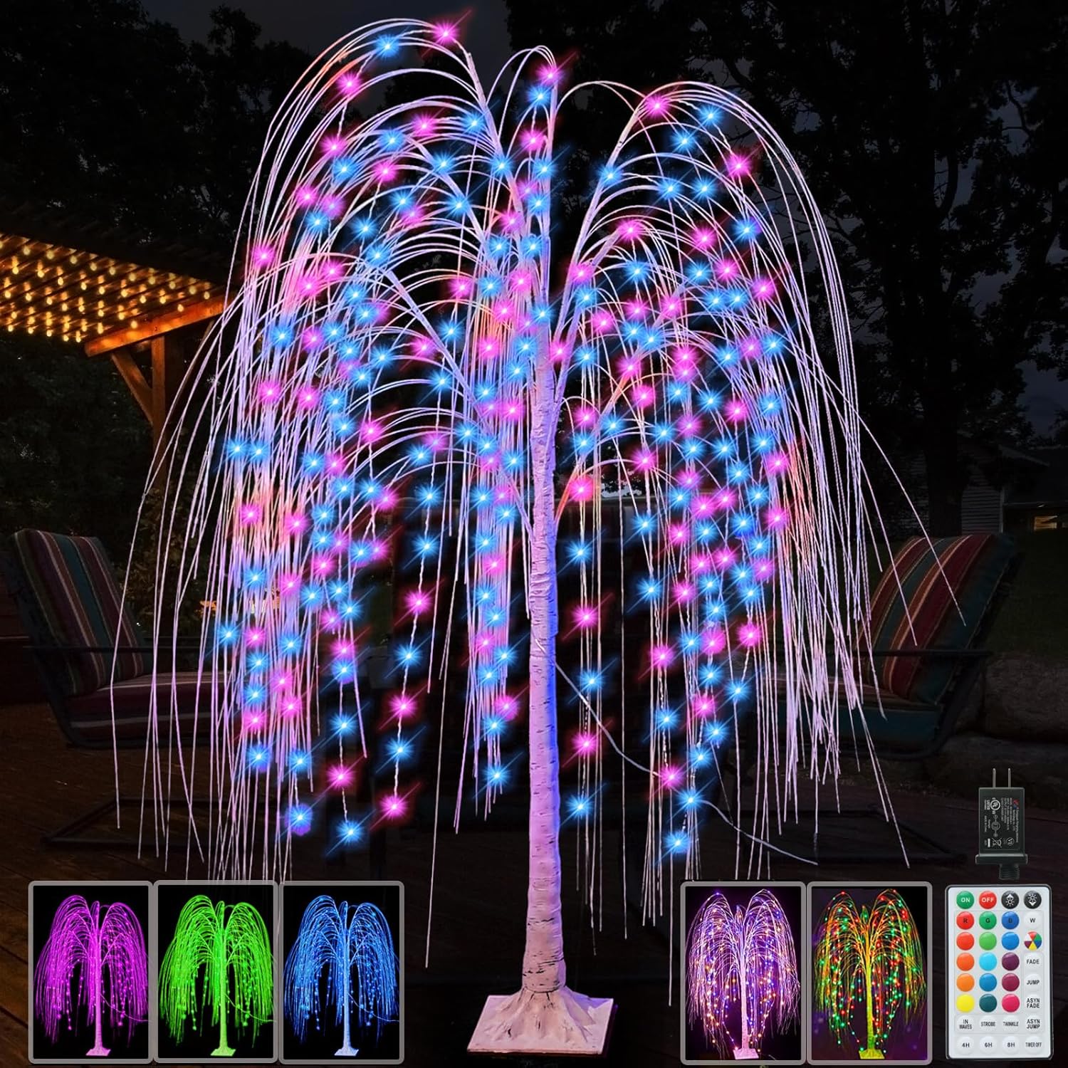 Pooqla 288 LED 6FT Colorful Lighted Willow Tree, RGB LED Tree with Remote, Willow Tree with Multicolored String Lights for Indoor Outdoor Easter Christmas Party Home Wedding Garden Decoration