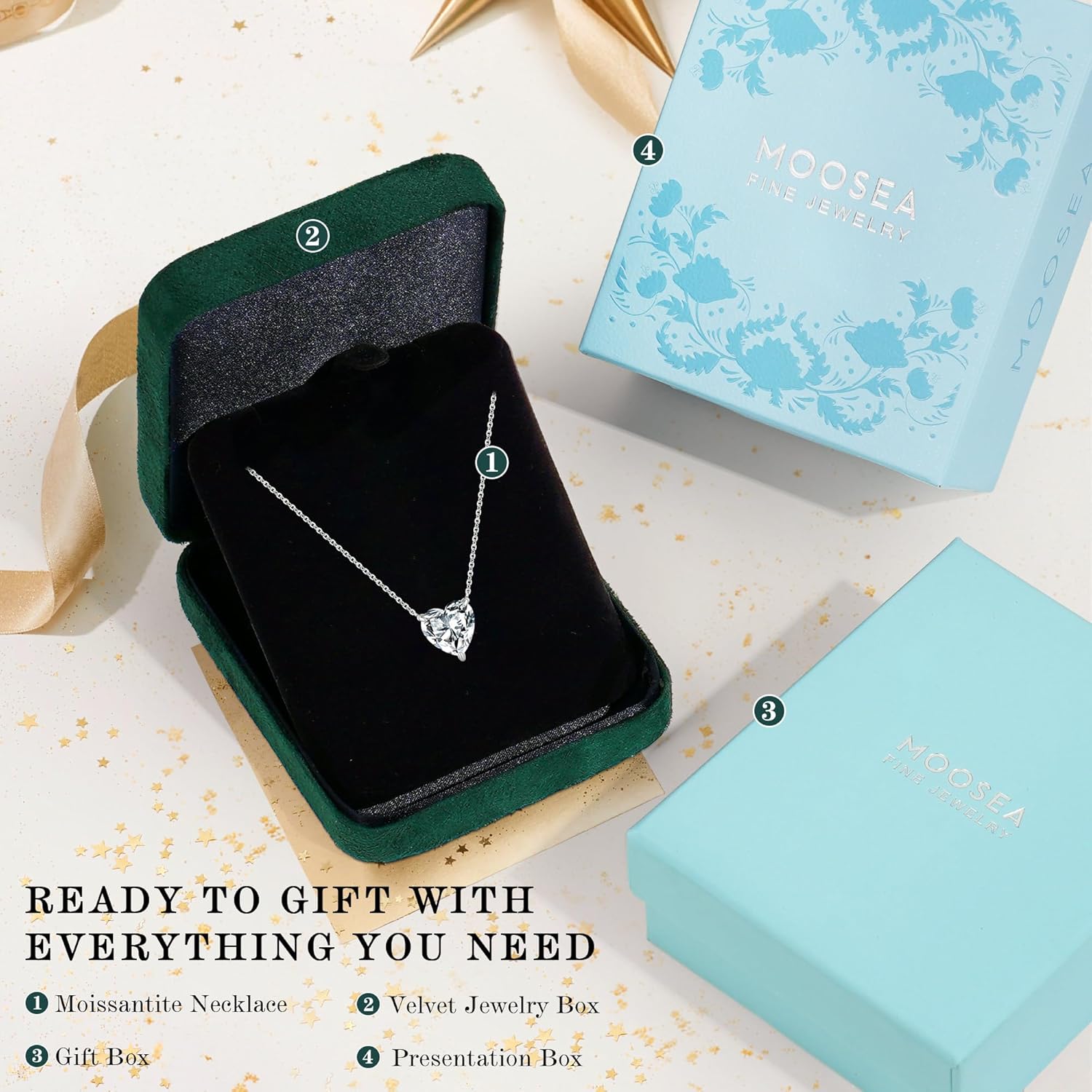 MOOSEA Birthday Jewelry Gifts - Moissanite Sterling Silver Necklace for Women, 1-4CT Lab Created Moissanite Pendant Necklace Womens Birthday Necklaces Gifts - Image 5