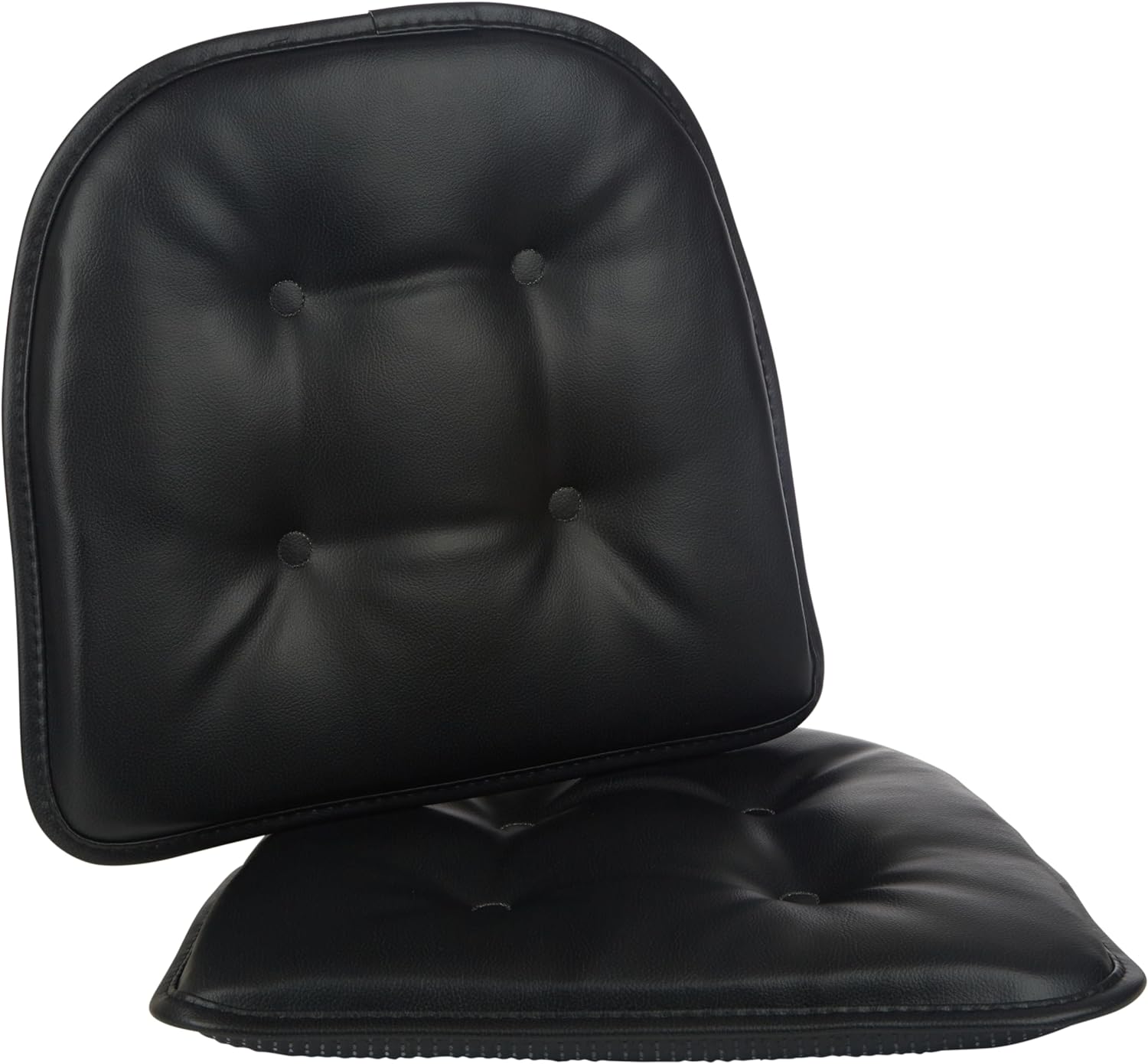 Klear Vu Omega Non-Slip Chair Cushions, Assembled in USA, U-Shaped Skid-Proof Seat Pads for Dining, Kitchen, Office, 15"x16", 2 Pack, Leather Black 2 Count Leather Black 2 Pack