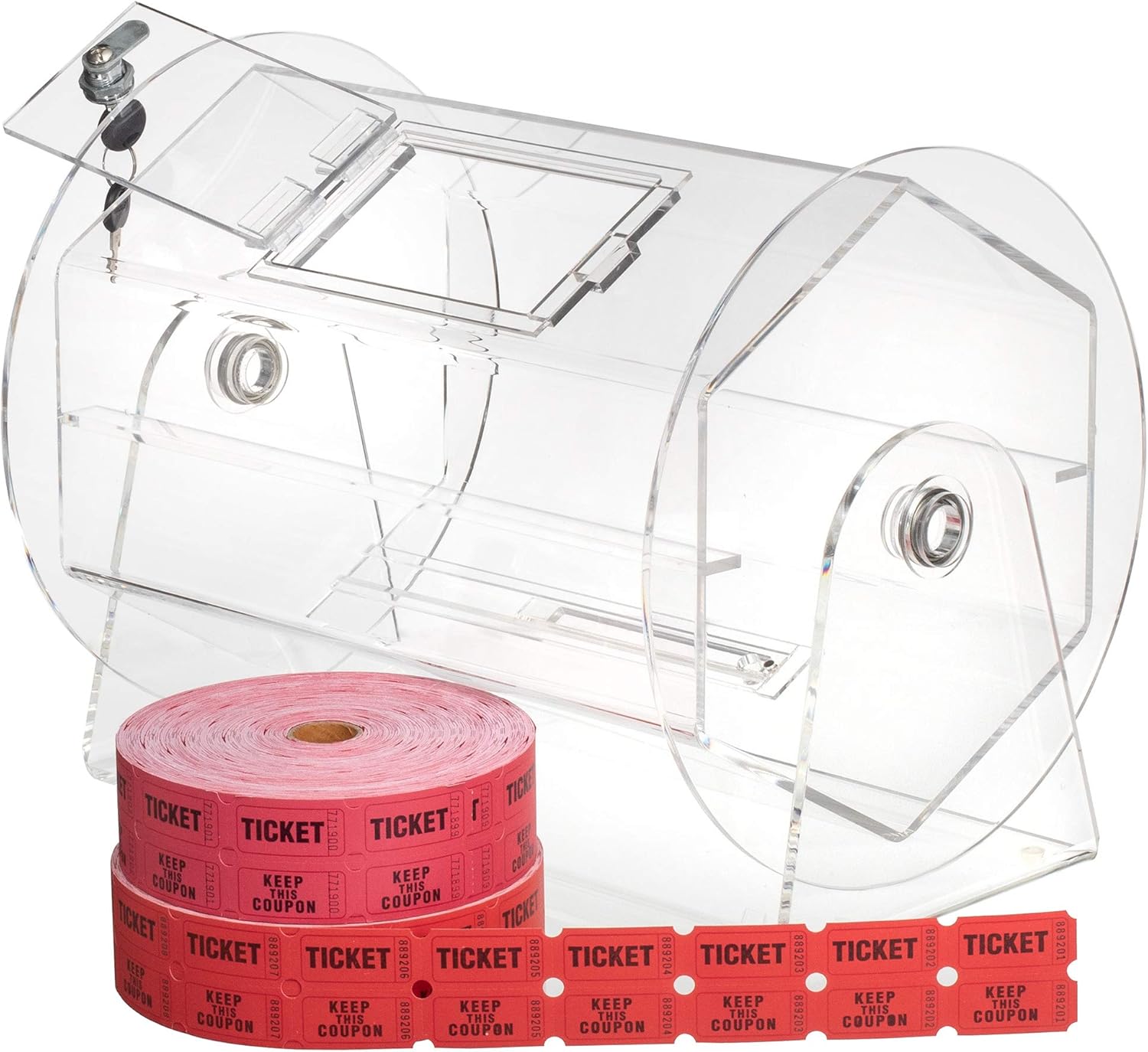 Clear Acryclic Raffle Spinning Drum & 2000 Tickets - Spinning Raffle Box for Balls, Chips, Tickets - Medium