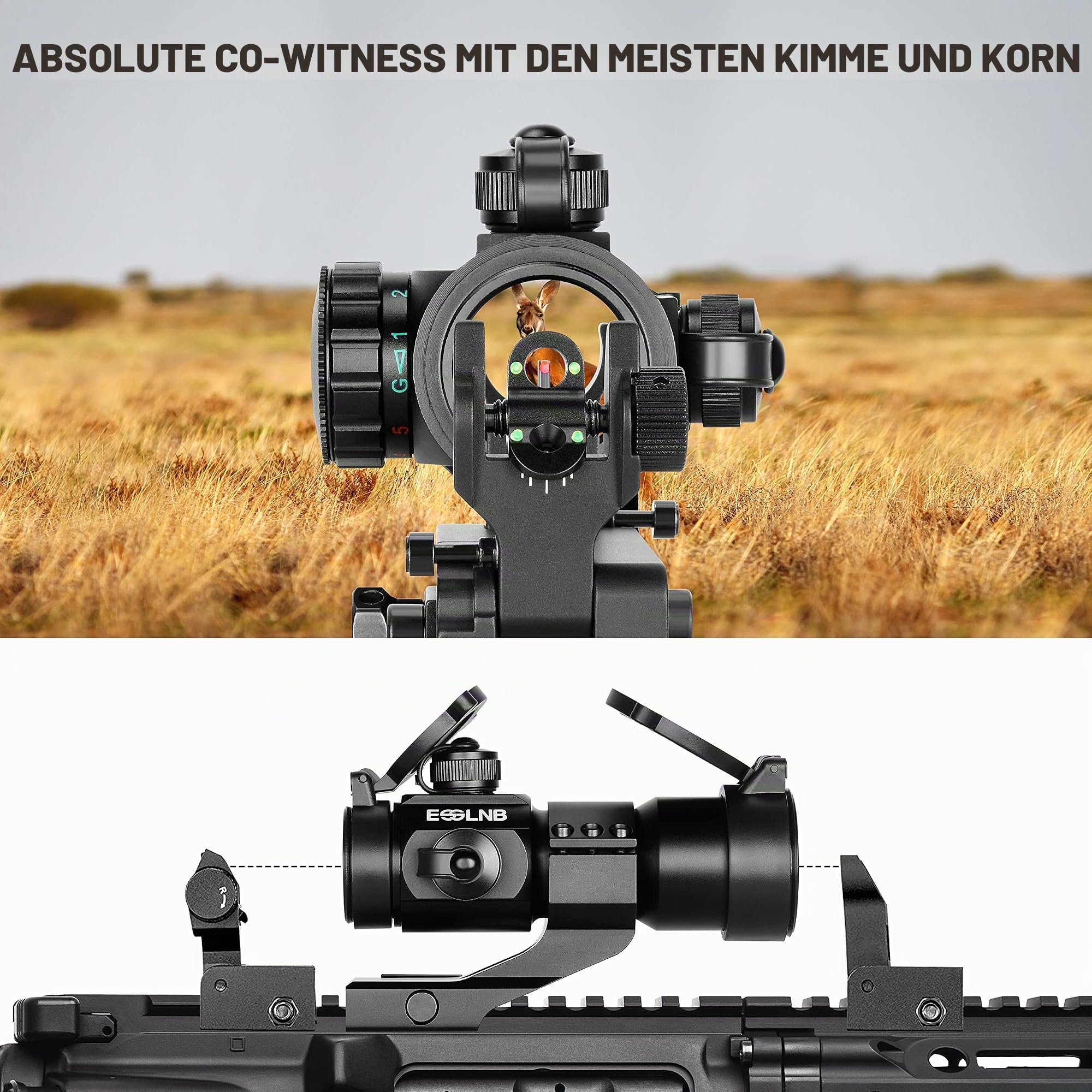 ESSLNB Red Dot Visier Airsoft Scope Leuchtpunktvisier Rotpunktvisier für 22mm/20mm Schiene mit Montage und Schutzkappe