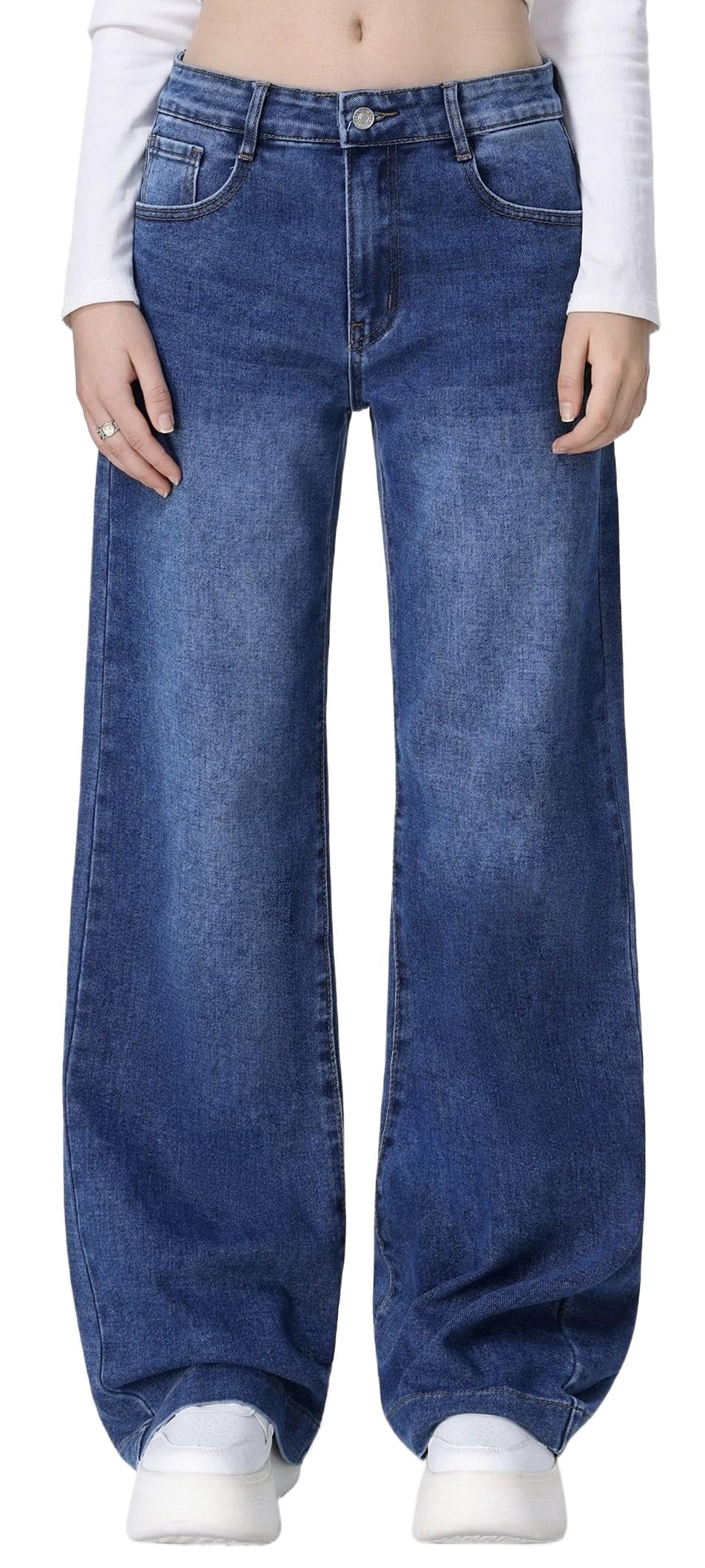 Jean pour femme, taille haute, ample, coupe large