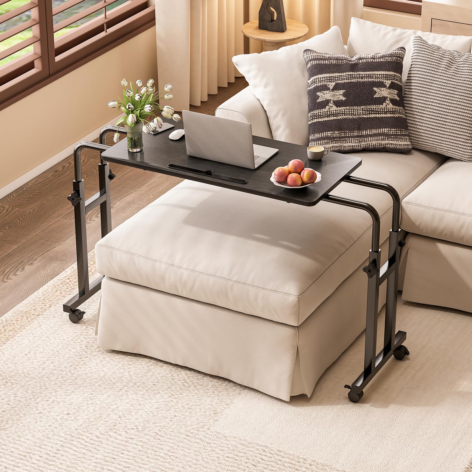 LINGMI Mesa reclinable, mesa sobre cama con ruedas, altura y longitud ajustables sobre la cama, escritorio de metal resistente para hospital, bandeja de soporte para laptop