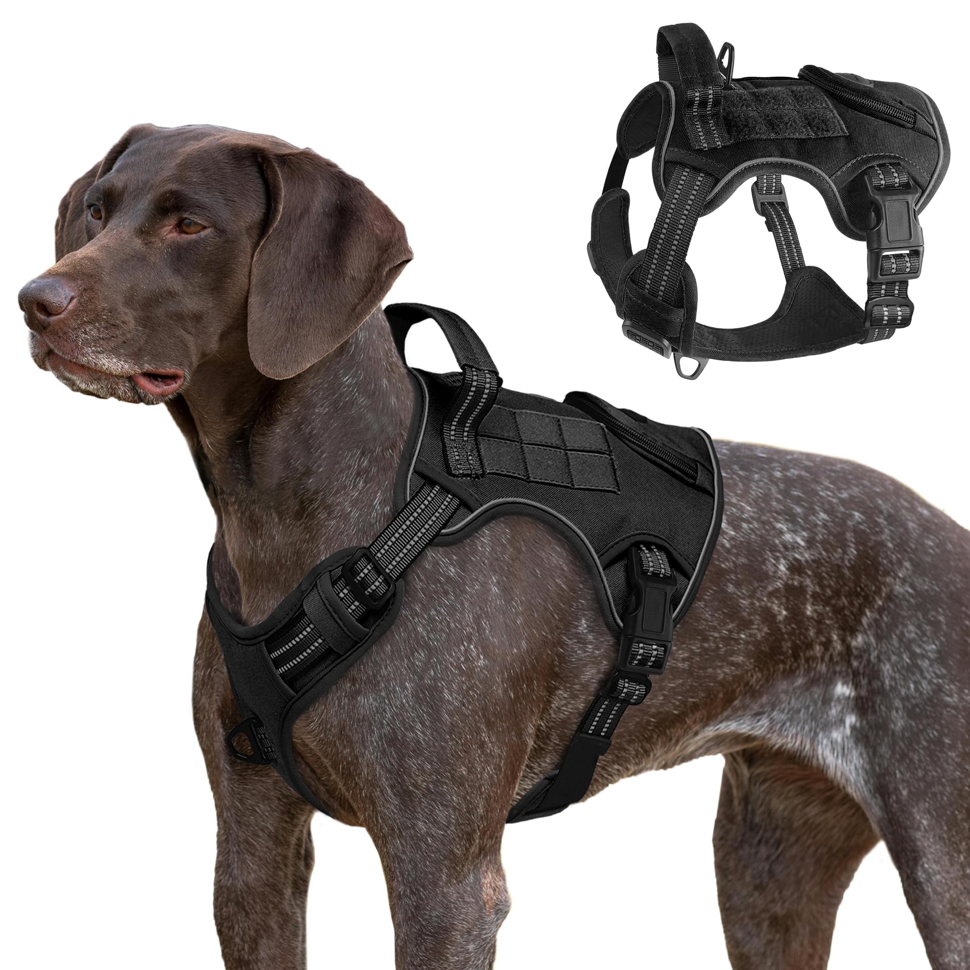 Tactical Dog Harness for Large Dogs, Heavy Duty No Pull Military Service Vest with Control Handle & 4 Patches, Adjustable Reflective Soft Padded Pet