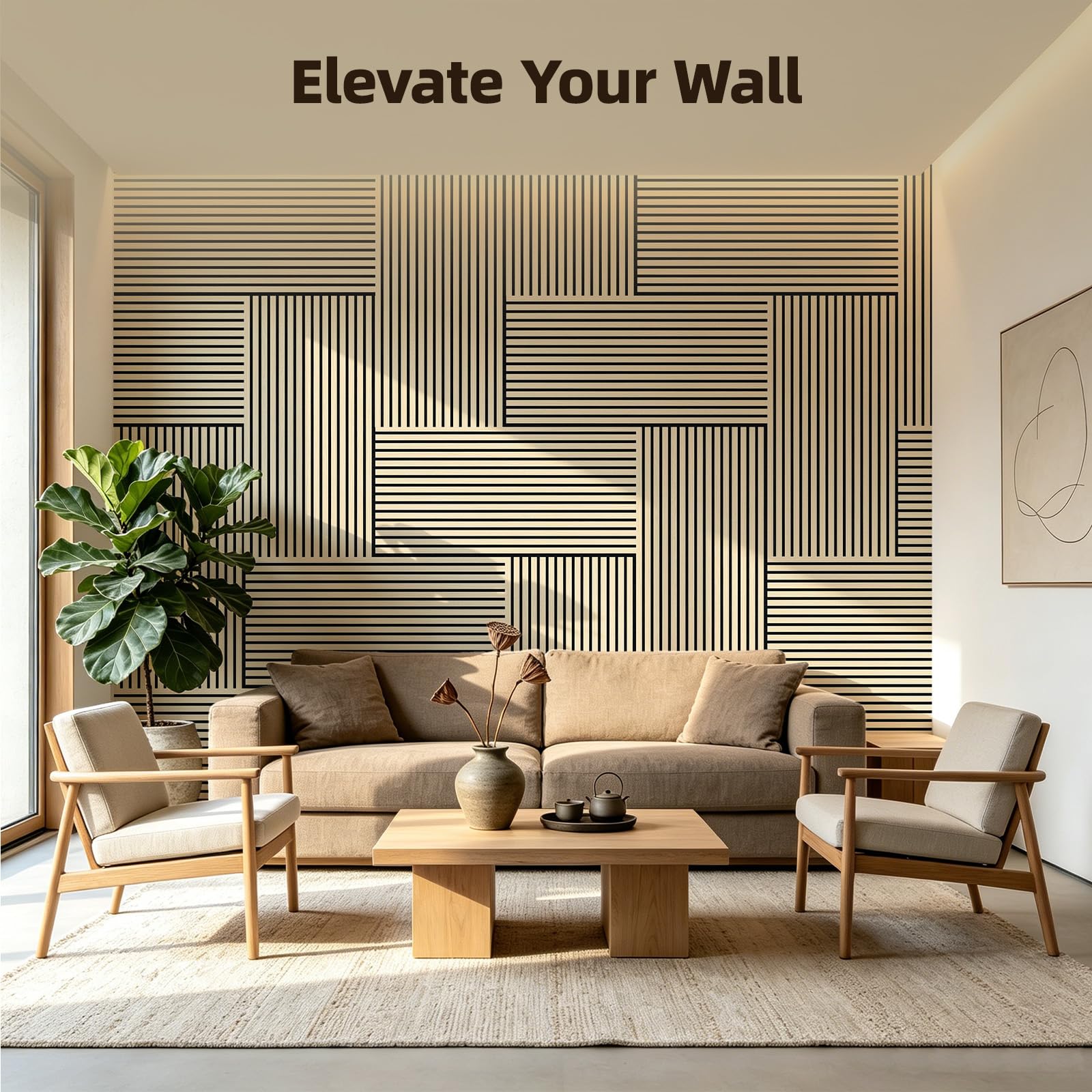 Vieshful Panneaux Acoustiques Muraux Bois 4 pièces MDF 60x120cm | Chêne Naturel Bois naturel, Absorption acoustique, Grande surface, Murs et colonnes, Pose DIY facile, Design 3D