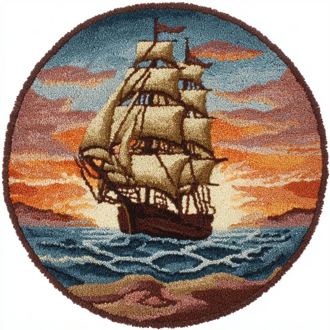 Kitquiver Rug Making Kit for Adults Vintage Sailboat 60x60cm