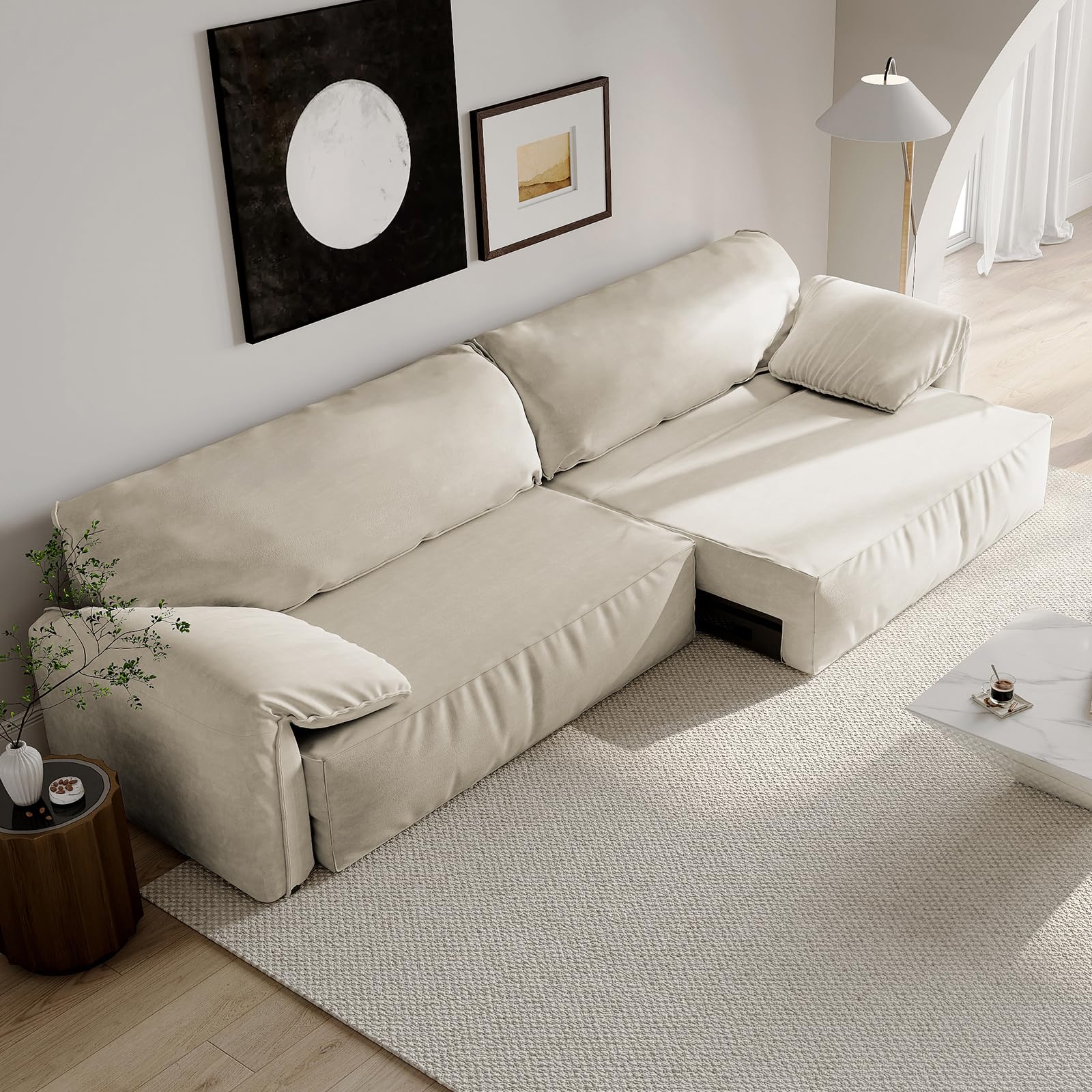 POVISON 110.23" Power Sofa Bed Couch Convertible Beige Sofa Couches Cloud Couch Electric Pullout Bed for Living Room Sleeper Sofa Loveseat Pull Out