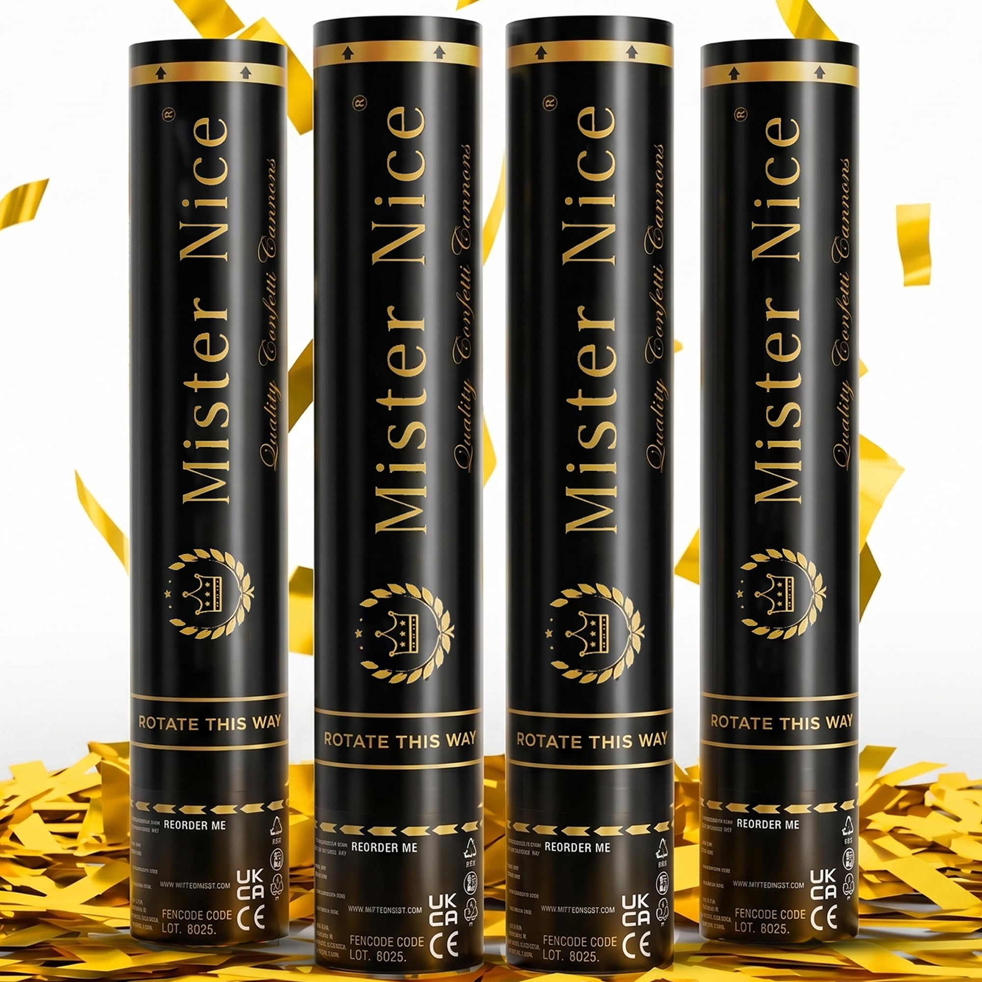 Pack of 4 Gold Confetti Cannons 30cm – Handheld Party Popper for Weddings, Birthdays & Celebrations – Easy Twist Launch, foil Confetti (Gold)