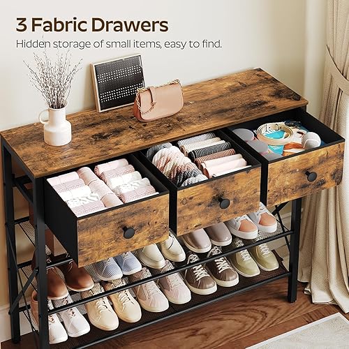 Miniatura 5 de Zapatero de 4 niveles con 3 cajones, organizador de zapatos de metal para 15 pares con estantes de almacenamiento y parte superior de madera, para