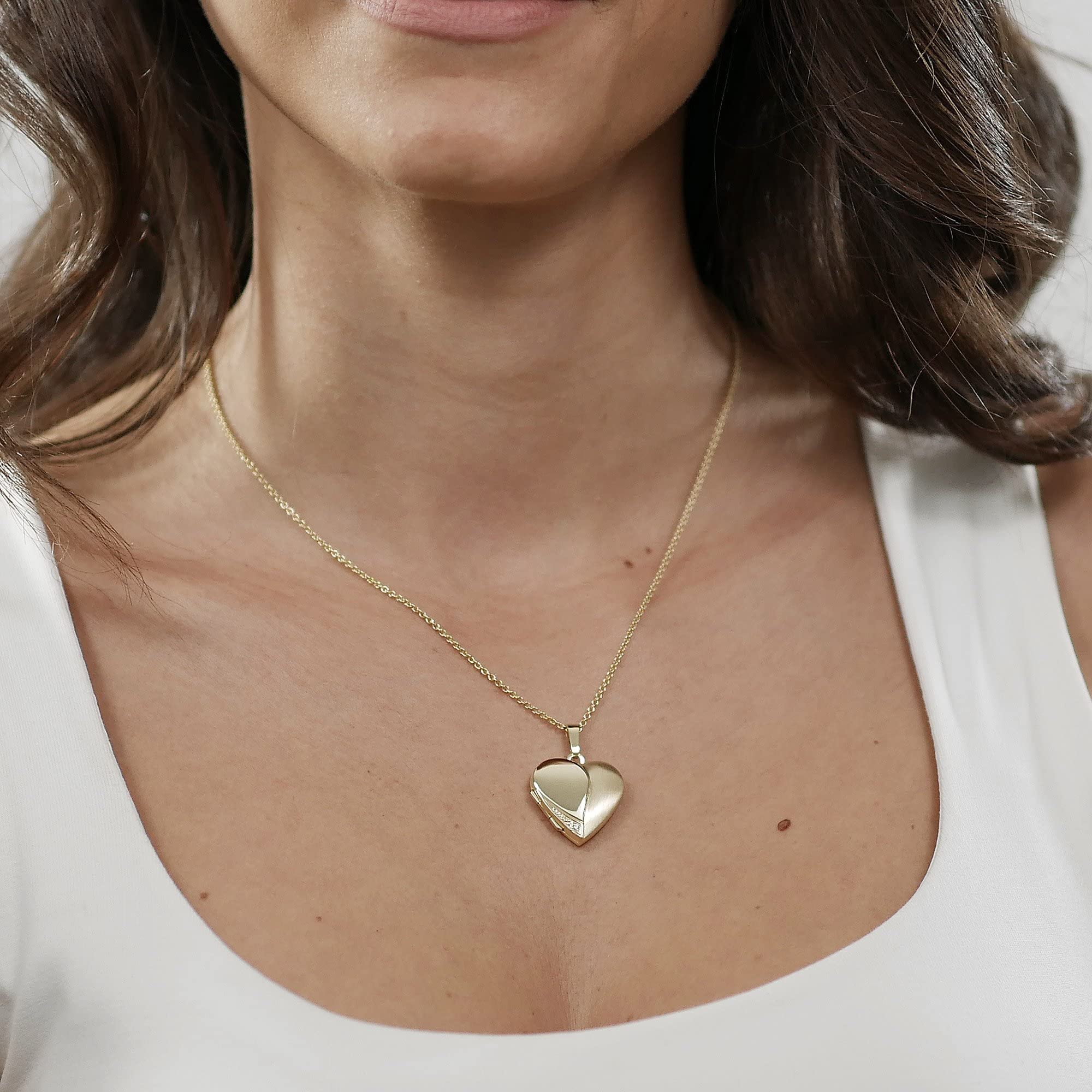 trendor Medaillon Herz mit Damen-Halskette Gold auf Silber 925 75738 | zauberhaftes Silber-Medaillon für Damen, Silberschmuck für Frauen, tolle Geschenkidee