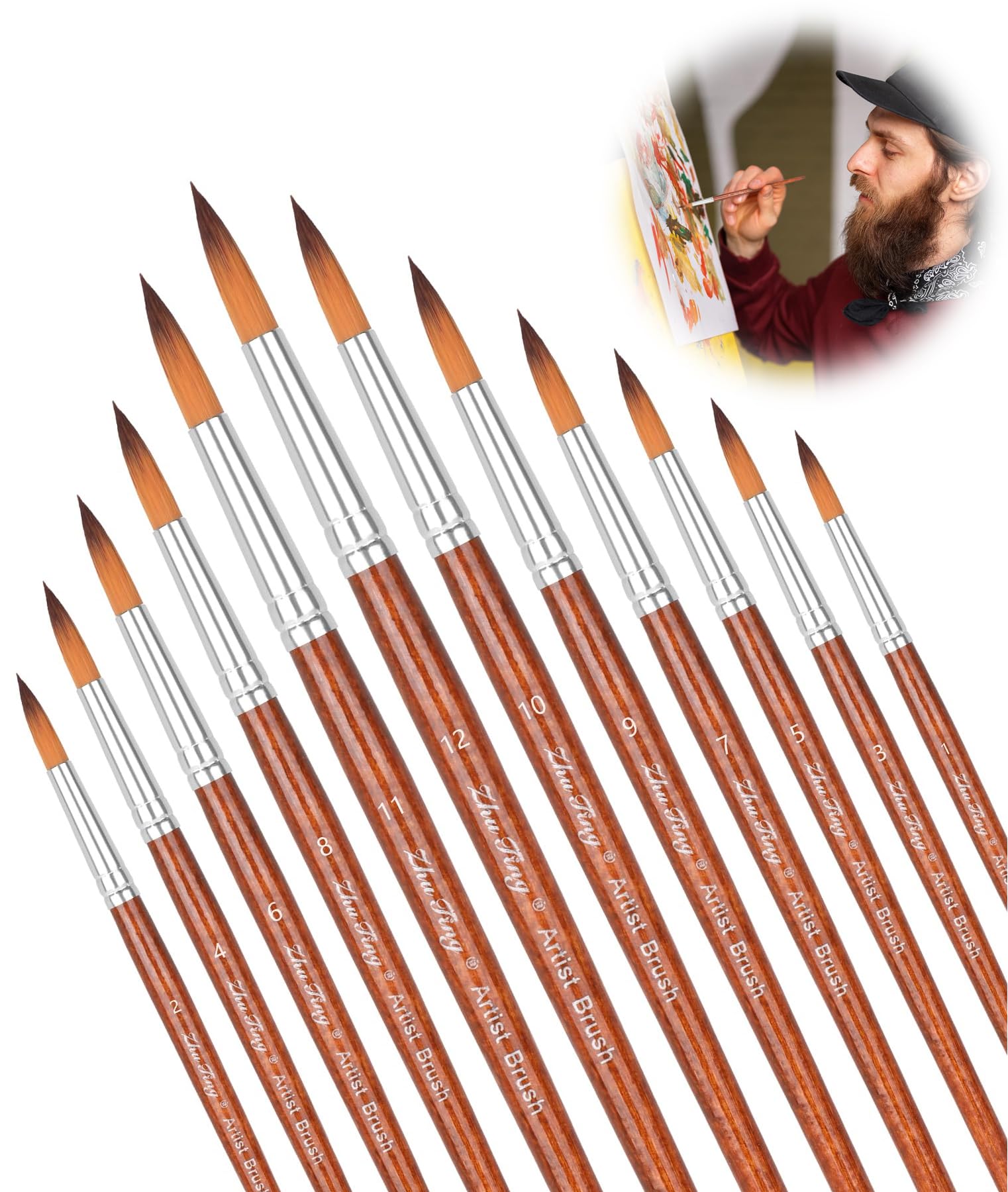 Azonee12 Packs Round Acrylic Brushes, Face Paint Brushes, Oil Paint Brushes Fine Paintbrushes for Crafts Professional Artist Watercolor Oil Paint Brushes for Body Rock Miniature Model