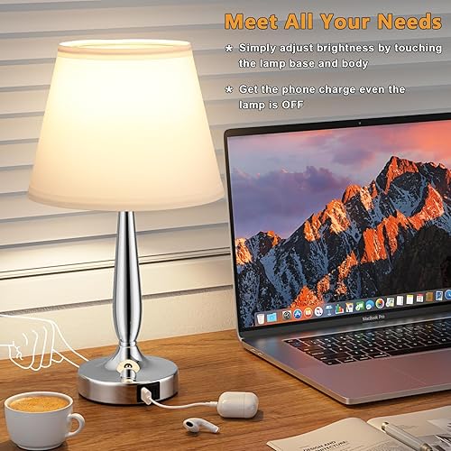 Miniatura 5 de Kakanuo - Lámpara de mesa táctil para dormitorio, lámpara de noche con puerto de carga USB C, lámpara de mesa de noche regulable de 3 vías para sala