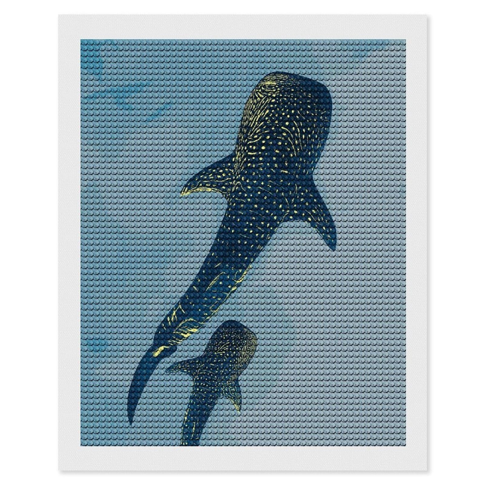 Junmoney Whale Sharks in Blue Water Diamond Painting Canvas Set 16"x20", with Tool Kit, Easy to Enjoy, Home Wall Decor, Thoughtful Handmade Gift