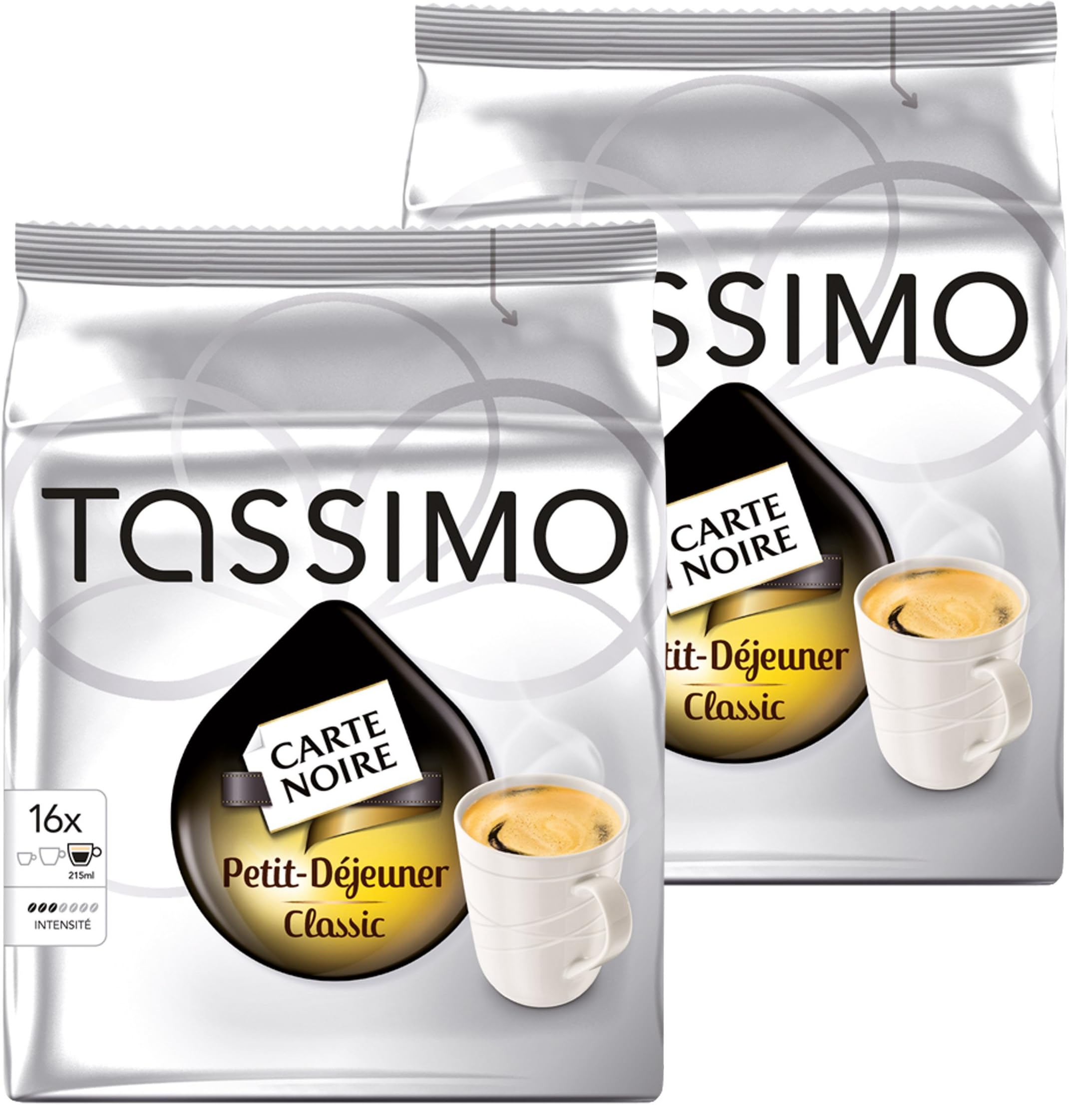 Tassimo Carte Noire Petit Dejeuner, Rainforest Alliance Vérifié, Lot de 2, 2 x 16 T-Discs