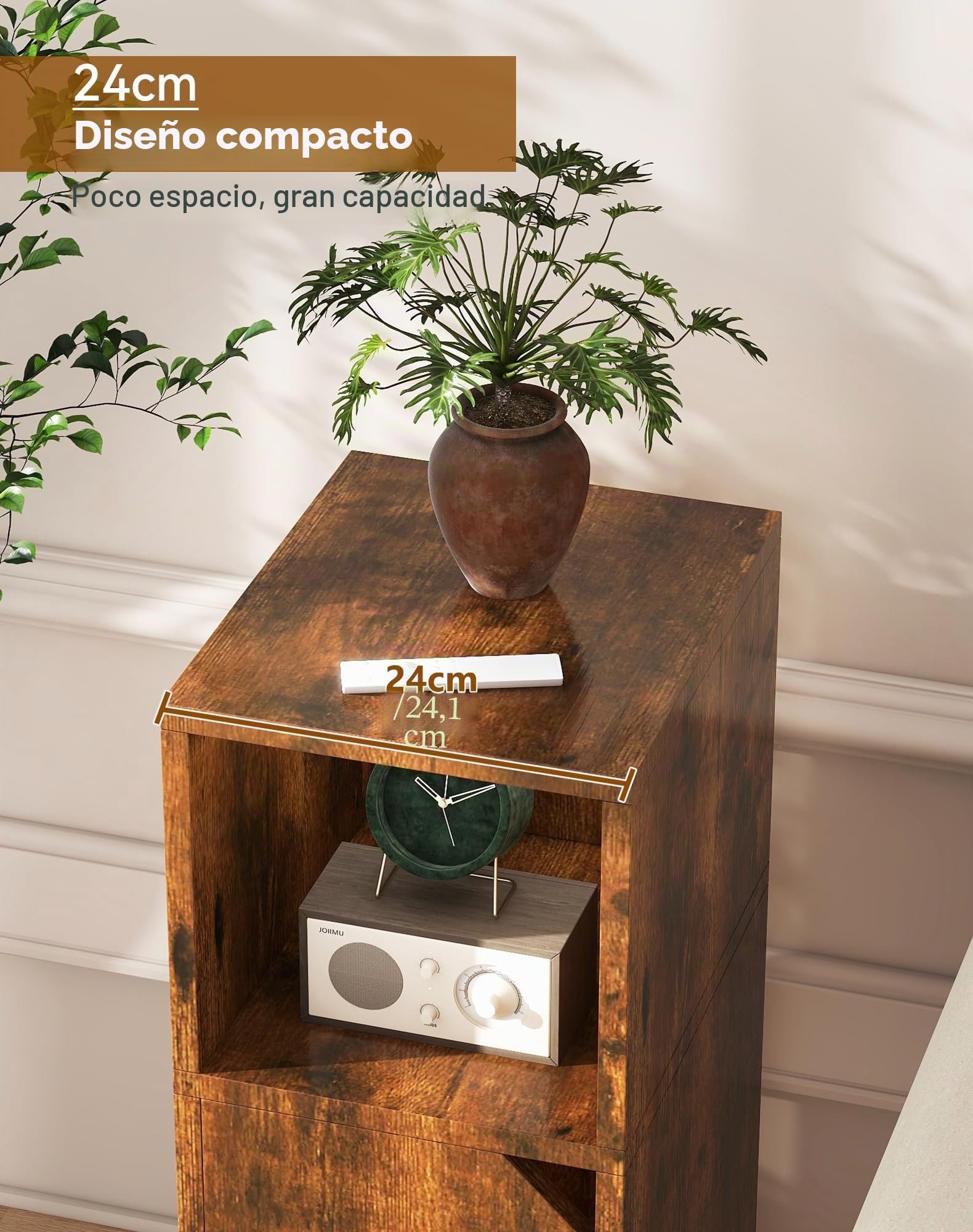 YMYNY Mesita de Noche Estrecha, Juego de 2, Mesa Auxiliar, Mesilla de Noche, Compartimento Abierto, Estante Ajustable, 24 x 29 x 62 cm, de Madera, para Dormitorio, Salón, Marrón Rústica HST016H-2