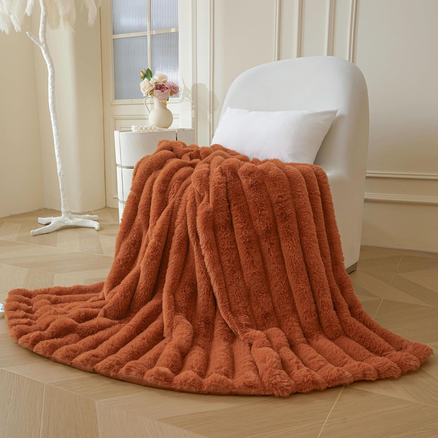 MEGO Fluffy Faux Rabbit Fur Throw,...