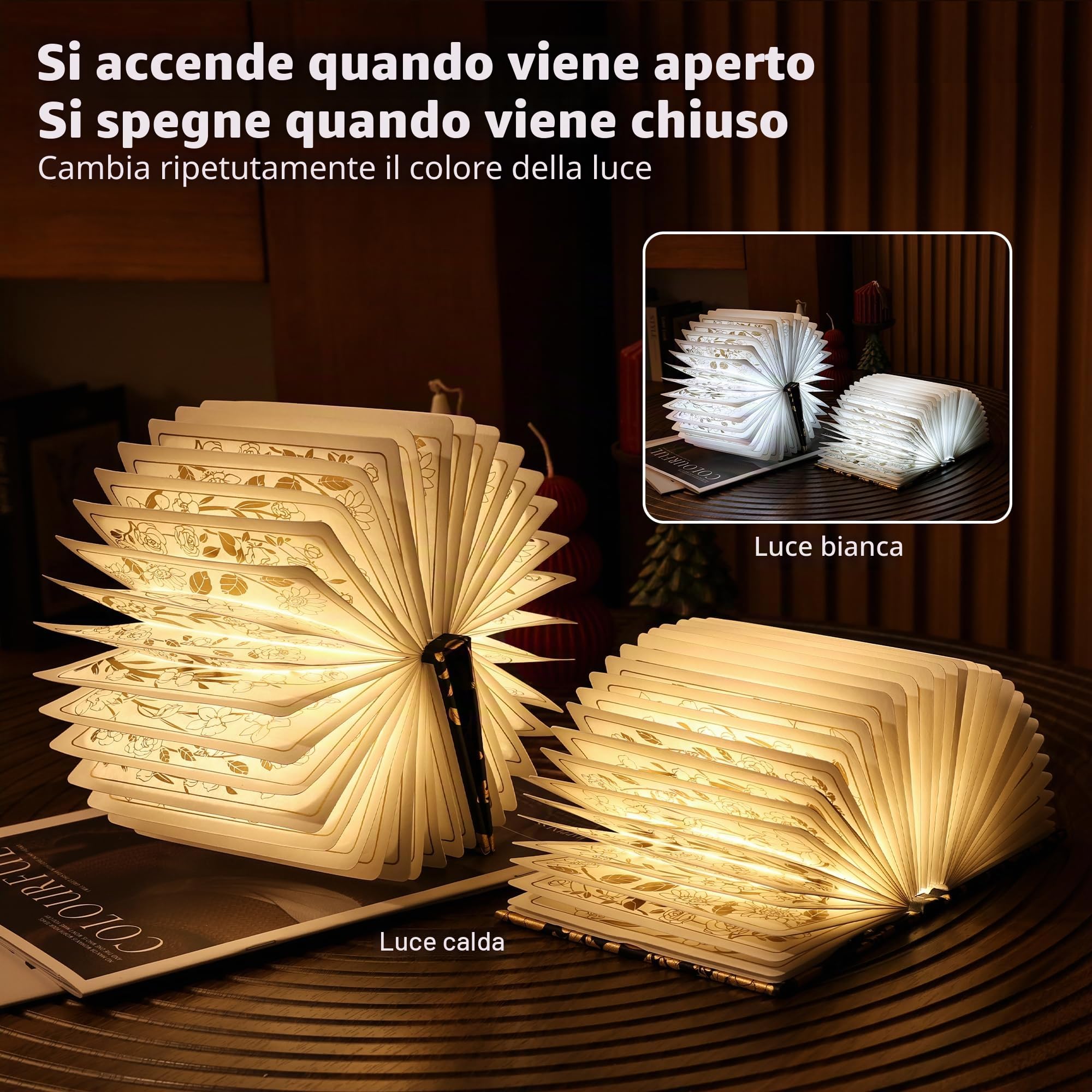 Lampada da libro con stampa floreale, lampada da libro a 3 colori, regalo per amanti dei libri, lampada da scrivania pieghevole portatile da 1200 mAh, lampada da lettura notturna, regalo per