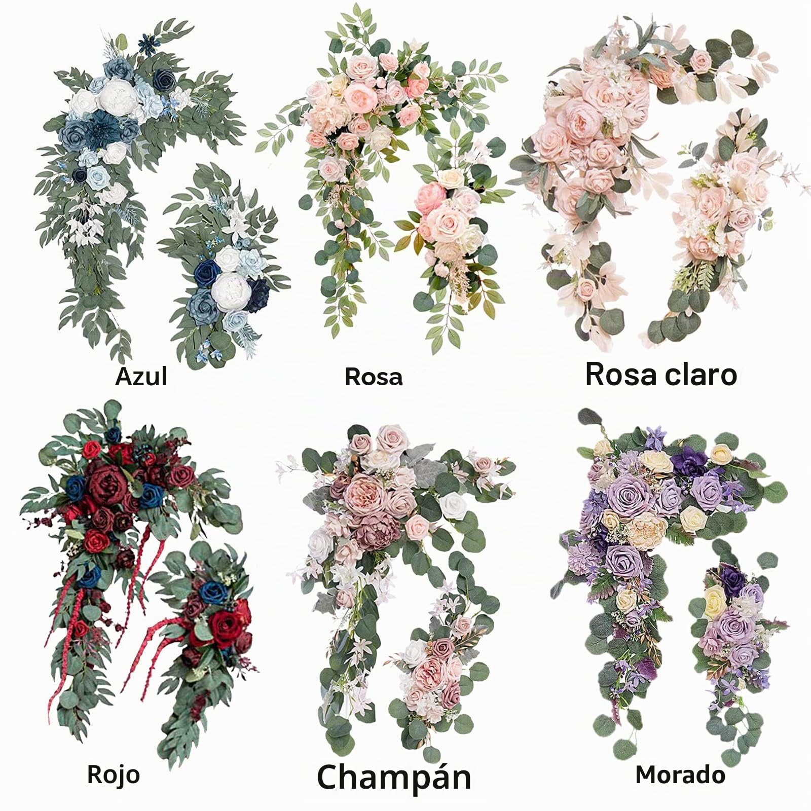 Conjunto floral de arco de boda de 2, kit de rosario artificial flores de seda Swag Garland cenador arreglo floral para ceremonia signo de recepción, rosa