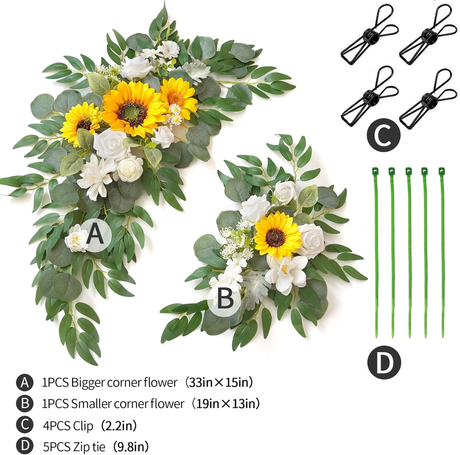 Muhanjia Wedding Sign Faux Flower Swag (Pack of 2) for Ceremony Party Reception Entrance Floral Decor Wall Easel Stand for Wedding Poster Welcome Sign(Sunflower)
