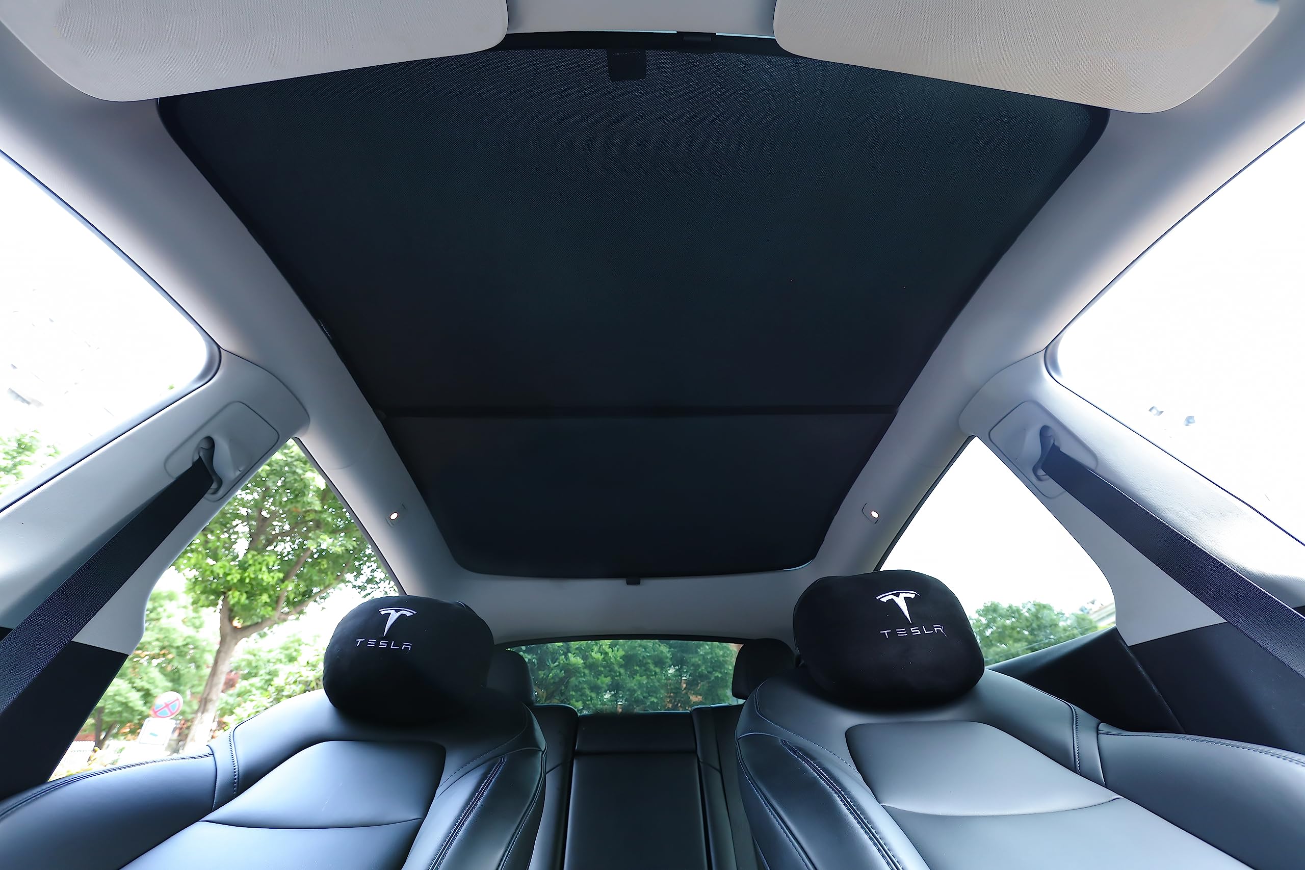 Photo 1 of Tesla Model Y Roof Sunshade Tesla Model Y Heat Shield Sunshade 2021-2023 Sunroof Sunshade UV Reflector Cover Blocks Harmful UV Rays Heat Blocking Shades