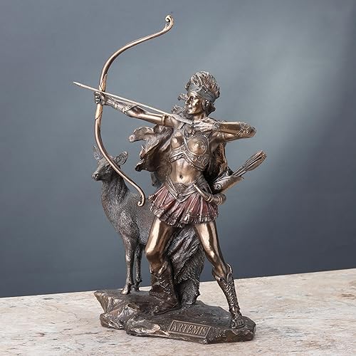 Miniatura 5 de Veronese Design 12 1/4 pulgadas Artemis Diosa de la caza y el desierto Escultura griega de resina fundida en frío con acabado de bronce