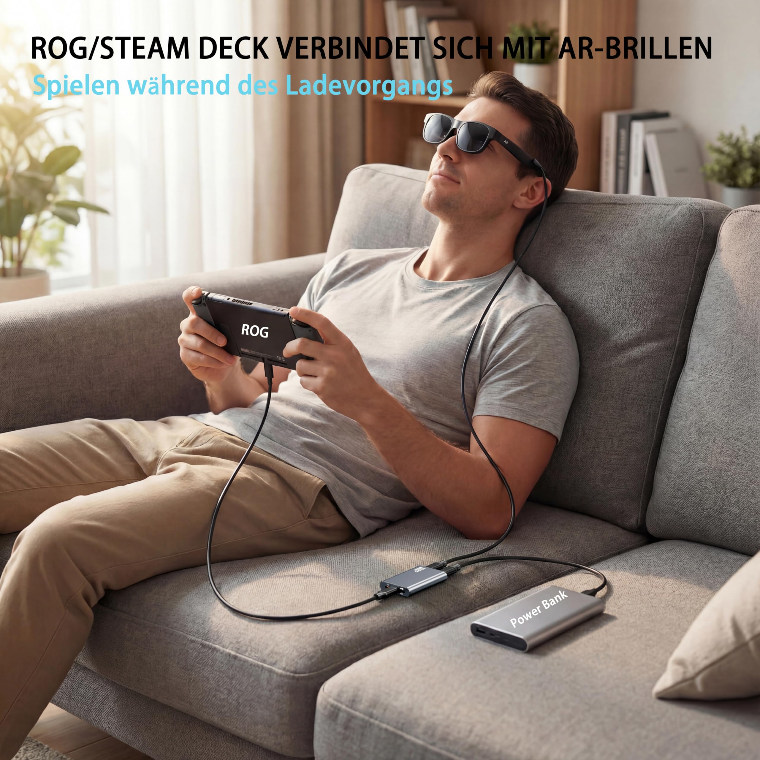 USB-C-auf-AR-Brillenadapter,Power für Xreal/Viture/RayNeo AR-Brillen während des Ladevorgangs für Steam Deck,ROG Ally,Switch 2,DJI RC 2,iPhone 17 oder Android-Phones,kompatibel mit 8K 30Hz/4K 144Hz