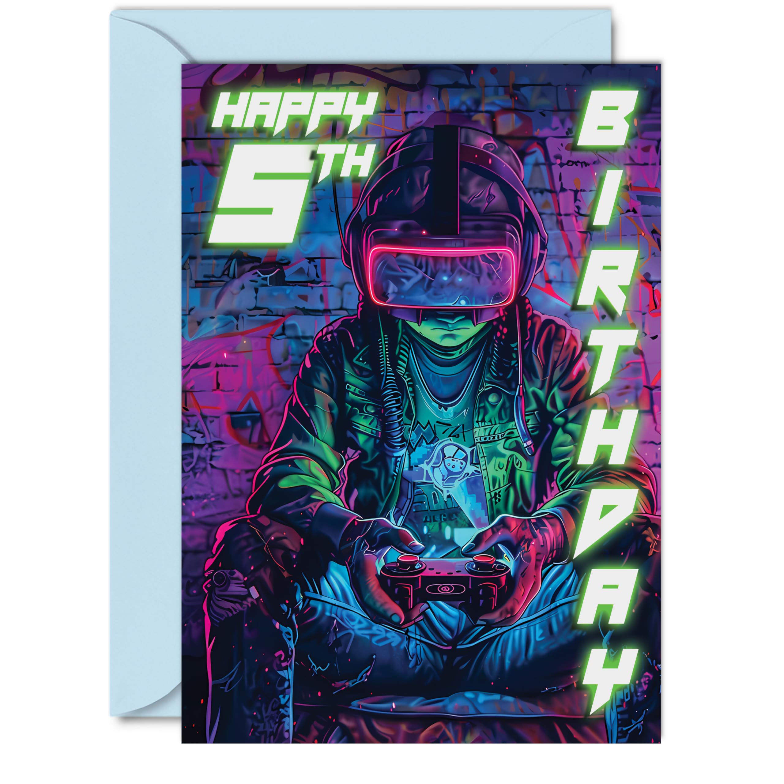 5th Birthday Cards for Boys Girls - Video Game Gamer - Happy 5 Birthday Card for Son Daughter Nephew Niece Grandson, A5 Five Fifth Bday Greeting Cards