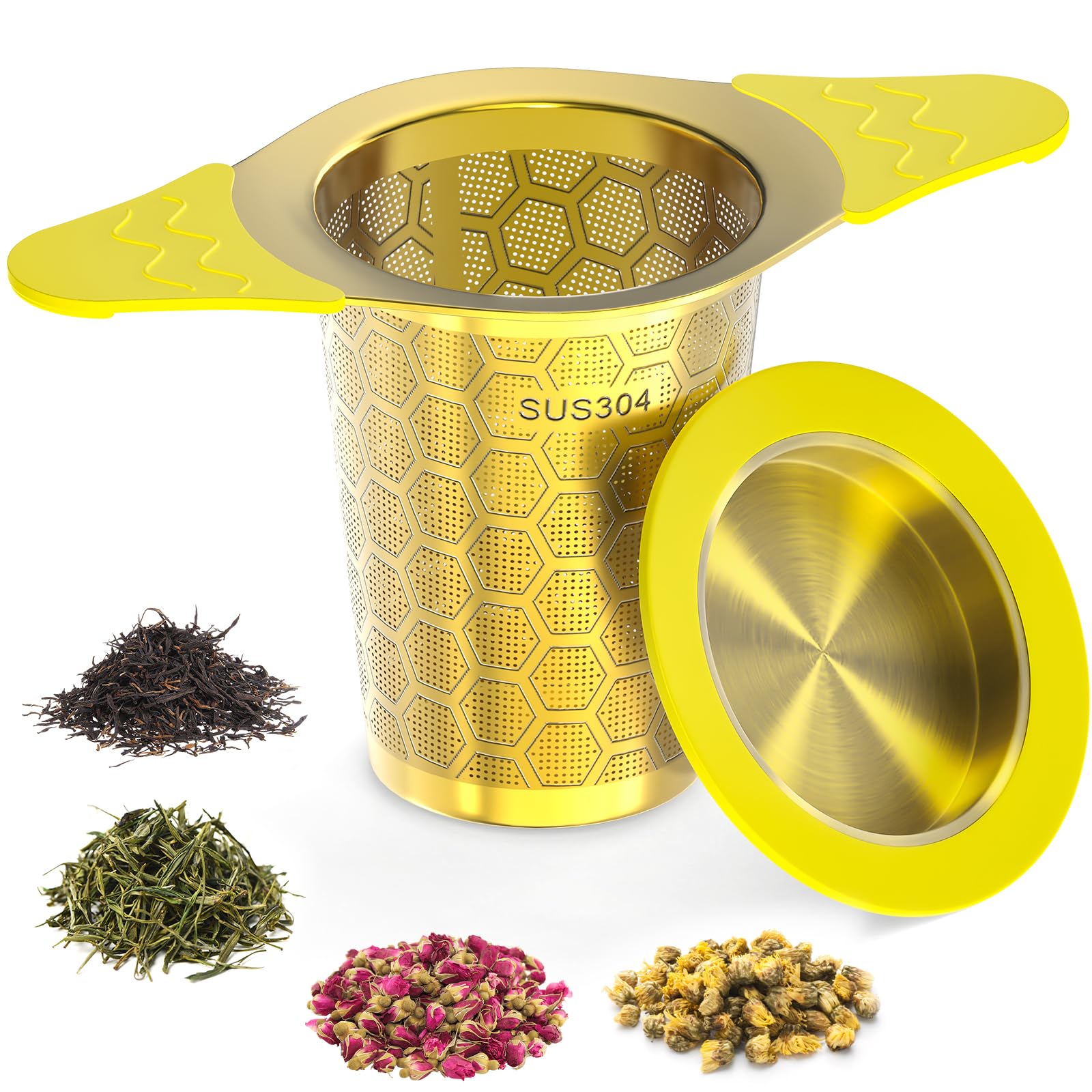 Tea Infuser for Loose Leaf Tea,Stainless Steel Tea Strainer with Silicone Handles,Extra Fine Mesh Tea Strainers for Loose Tea Filter Fine Tea Leaves Effectively,Fits TeaPots/Mugs (Gold)