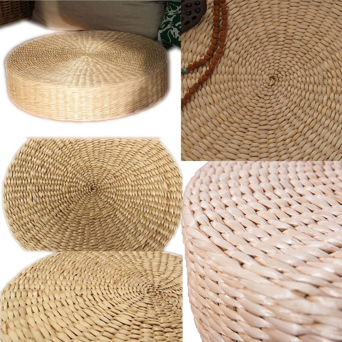 2x Japanese Style Handcrafted Eco-Friendly Padded Knitted Straw Flat Seat Cushion Hand Woven Tatami Floor Cushion Pad 40x40cm