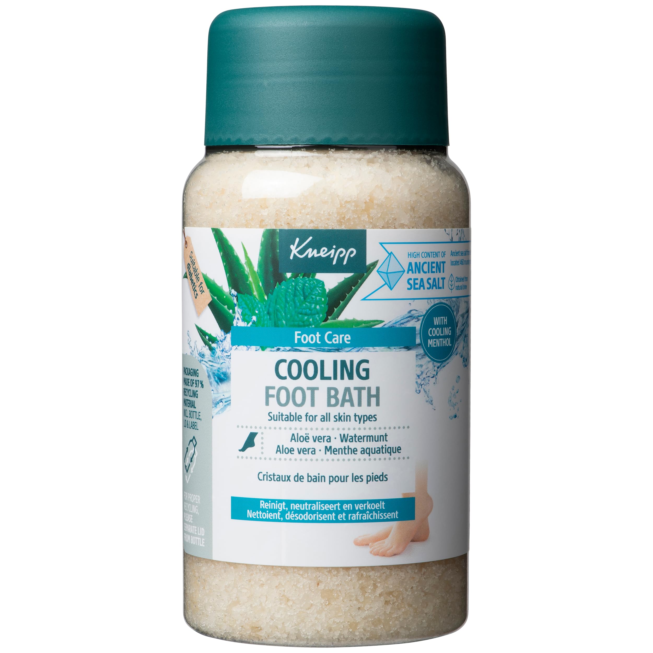 Kneipp Cristaux de bain de pieds - Refroidissement - Sels de bain de pieds - Menthe d'eau à l'aloe vera - Vegan - 1 pièce - 600 grammes