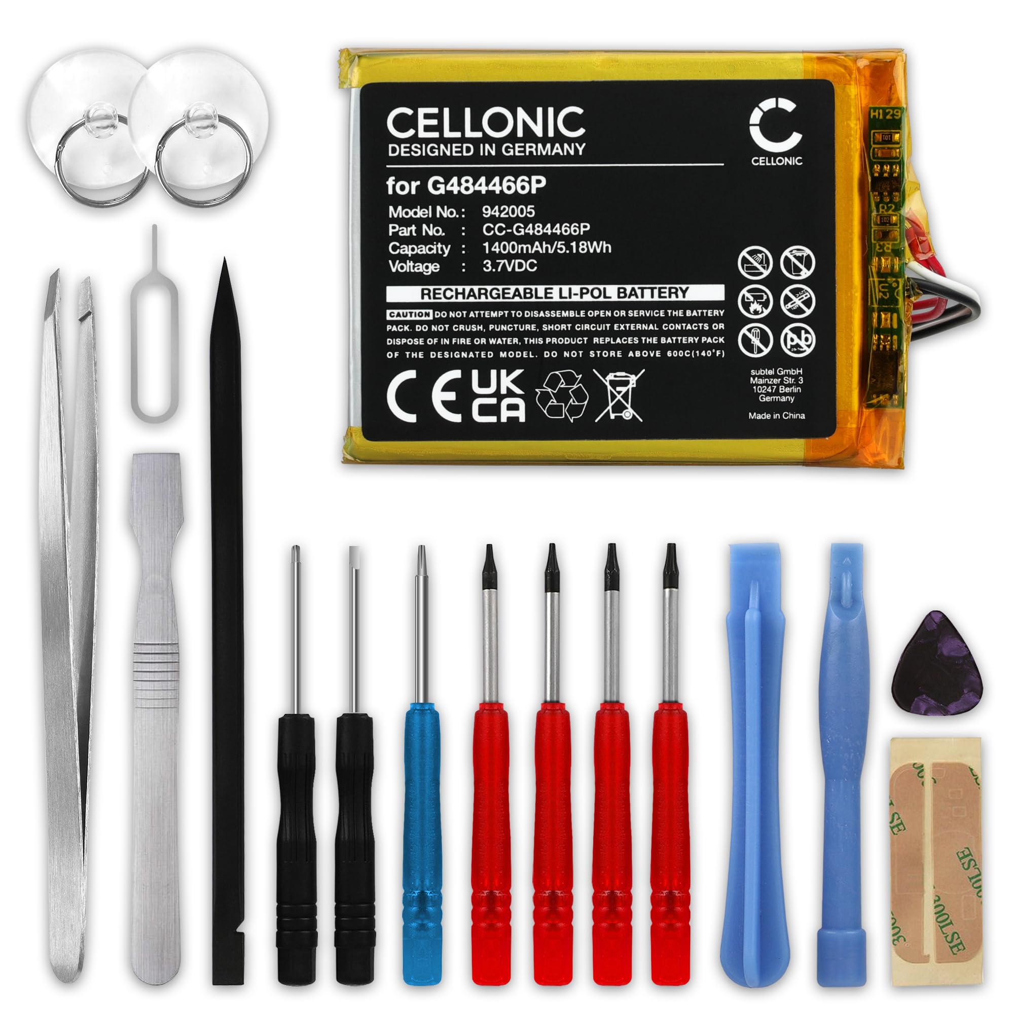 CELLONIC 1x Batteria per Navigatore GPS Compatibile con Polar V650, G484466P – (1400mAh, 3.7V) + Set di strumenti 17pz
