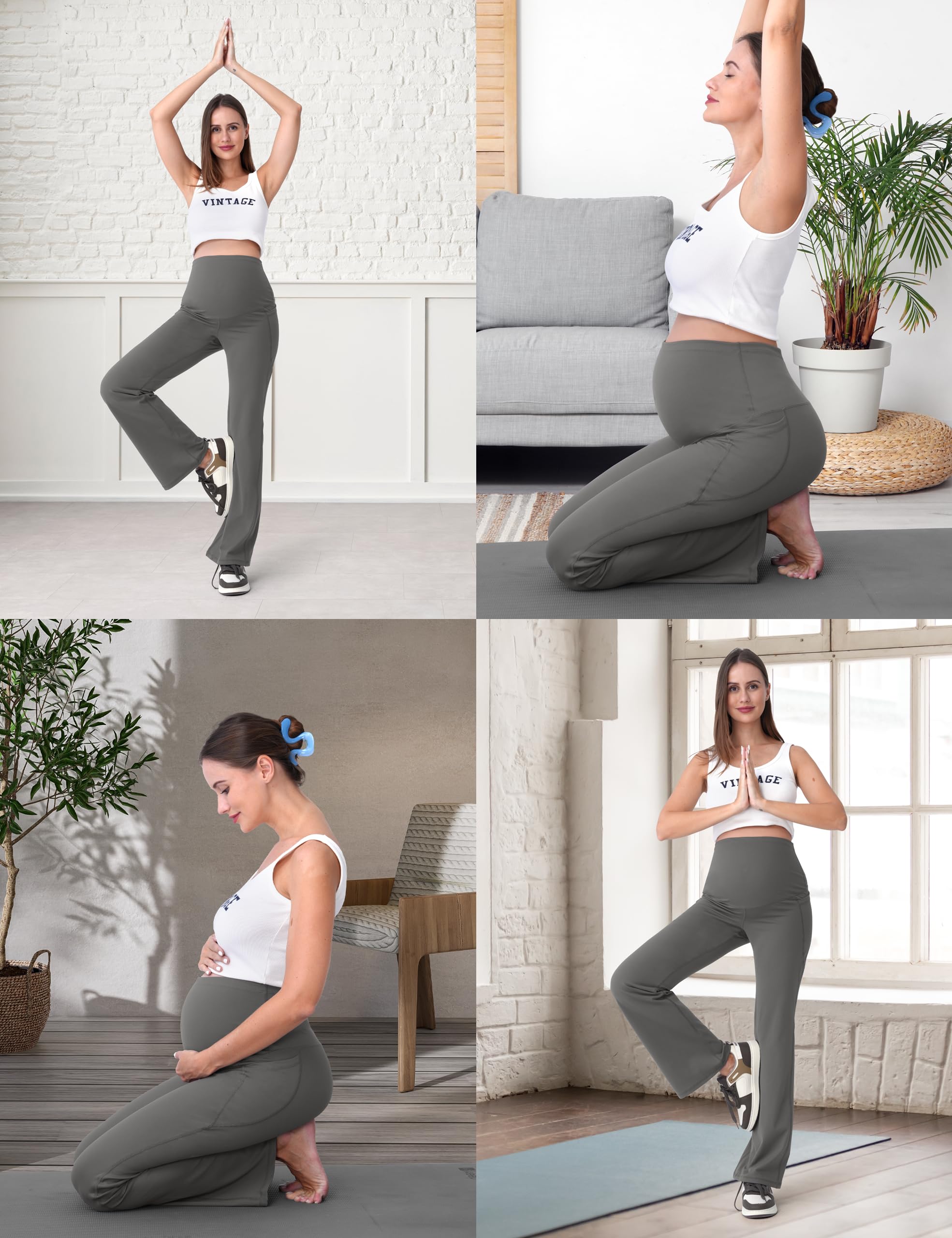 SUNNYBUY Leggings deportivos de mujer para embarazadas, pantalones de yoga para embarazadas, pantalones de maternidad sobre el abdomen, leggings de cintura alta con bolsillos