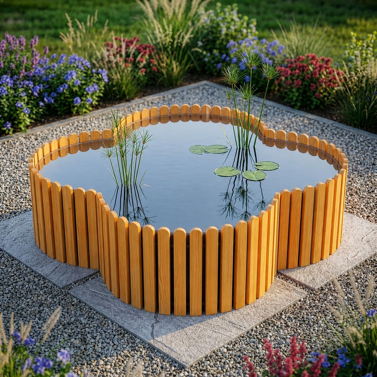 Beckmann Hochteich Lärche 120x120x44 cm 530 L I Holz Terrassenteich I Teichbecken & Fertigteich für den Garten I Winterfestes & langlebiges Komplettset inkl. Teichfolie
