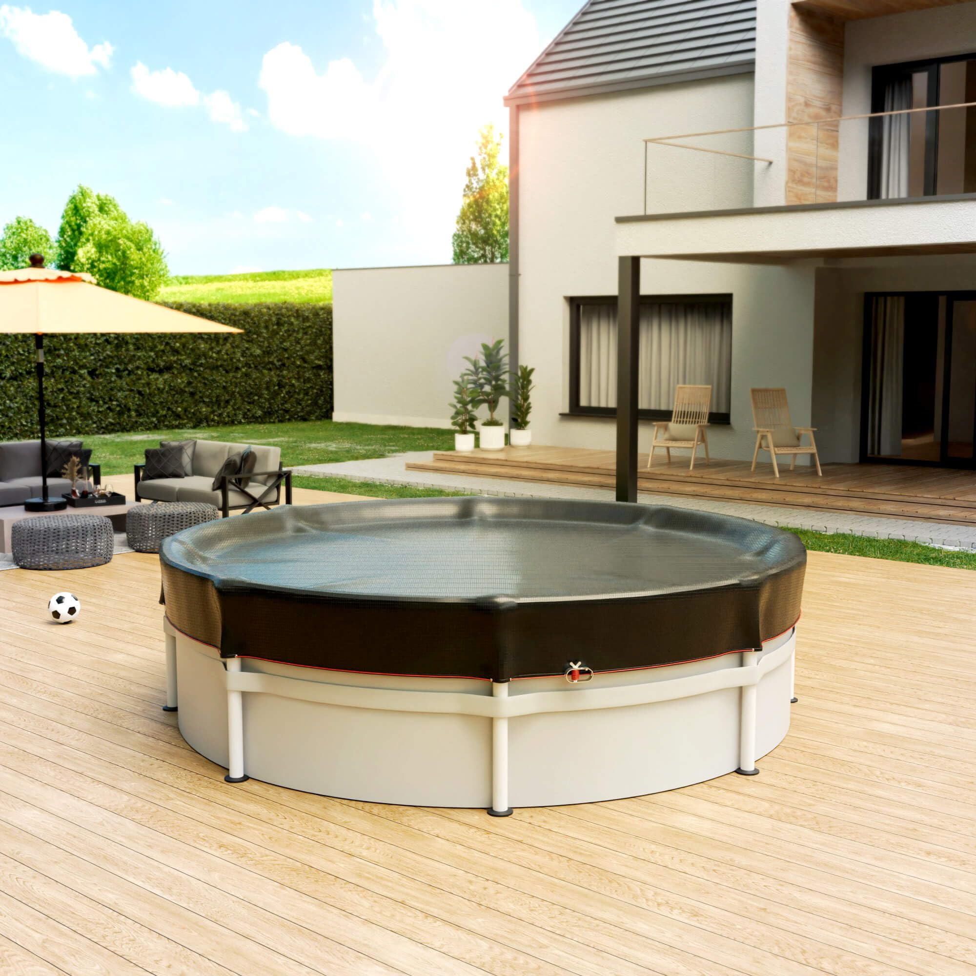 Arebos® Poolabdeckung rund Ø560 cm | 2-in-1 Poolplane aus 200g/m² PE Material | Sommer & Winter Abdeckung für Schwimmbecken | Solarplane Pool Plane | geeignet für Pools mit Ø 460-500 cm