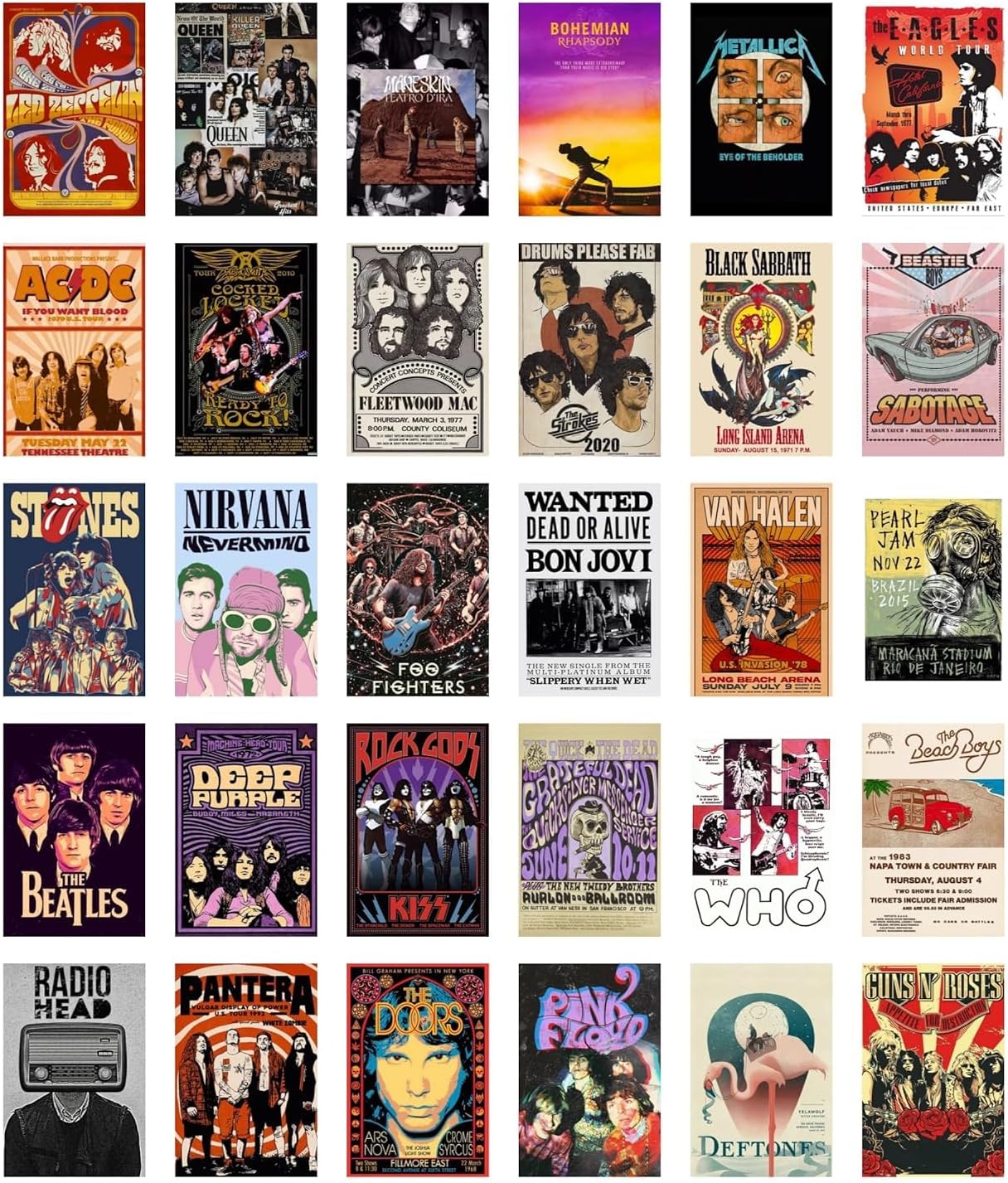 Rock Band Music Poster | Set of 30 | 4x6 inch each | Rock Band Wall Collage Kit Posters | Wall Art For Bedroom, Office, Living room, Dorm room