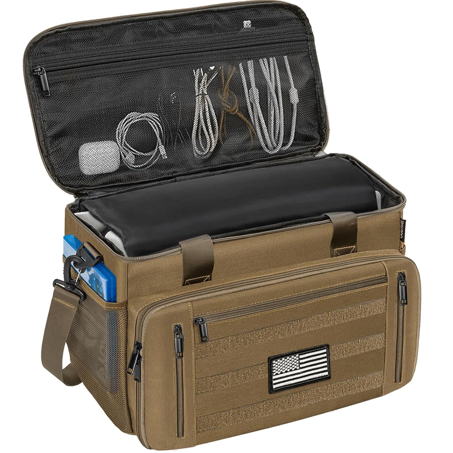 OUUTMEE Tactical Carrying Bag Compatible with PS5/PS5 Pro/PS5 Slim Console, Travel Console Carry Case with Multi-Pockets for 15.6" Laptop, Controllers, Discs and More Accessories