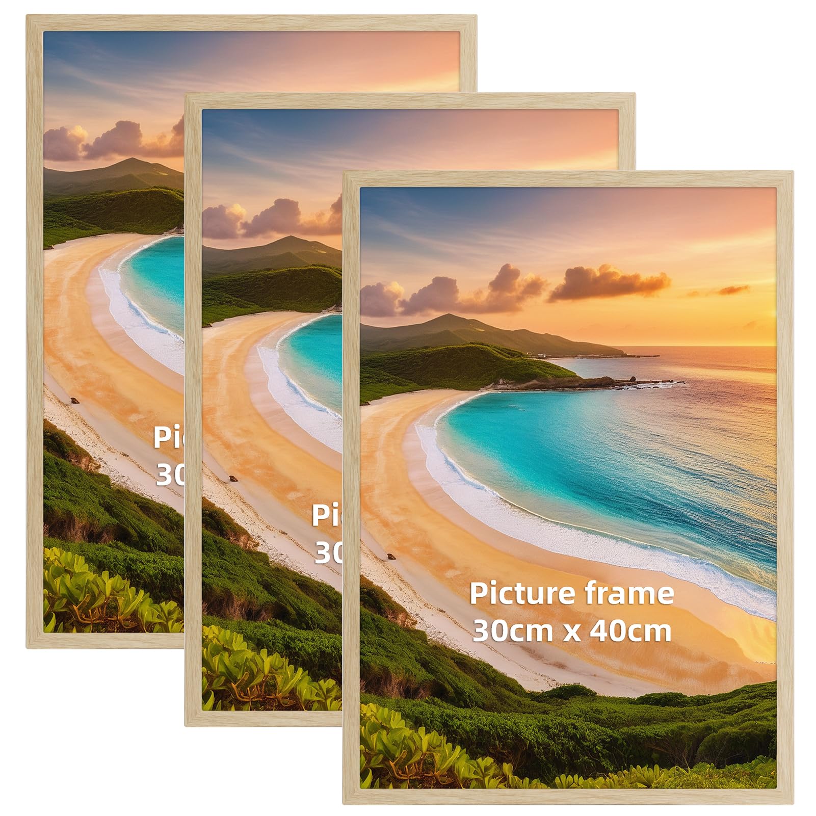 Hoikwo 30x40 Picture Frame Oak Pack of 3, Wall Mount Frame 30x40cm for Home and Gallery Displays, Horizontal or Vertical Orientation โ image 1