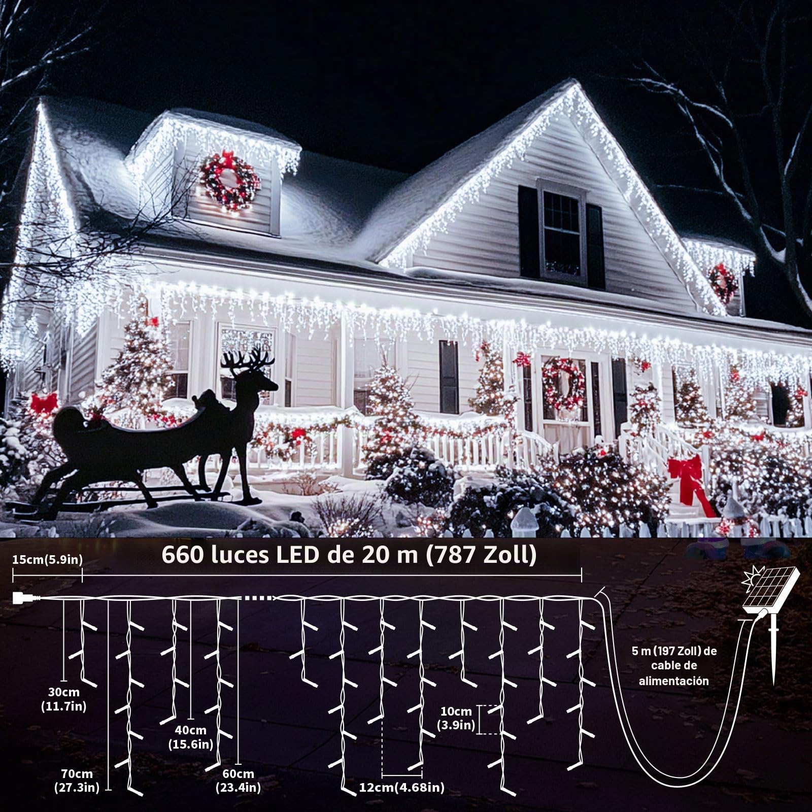 Cortina Luces Solares,Energía Solar y Recargable,20m+5m 660 Led IP65 Guirnalda Luces Navidad Exterior Interior, Con 8 Modos, Temporizador, Iluminación Navideña para Fiestas Bodas Jardín Balcon Ventana