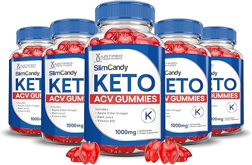 Justified Laboratories Paquete de 5 gomitas Slim Candy Keto ACV de 1000 mg con jugo de granada y raíz de remolacha B12 300 gomitas